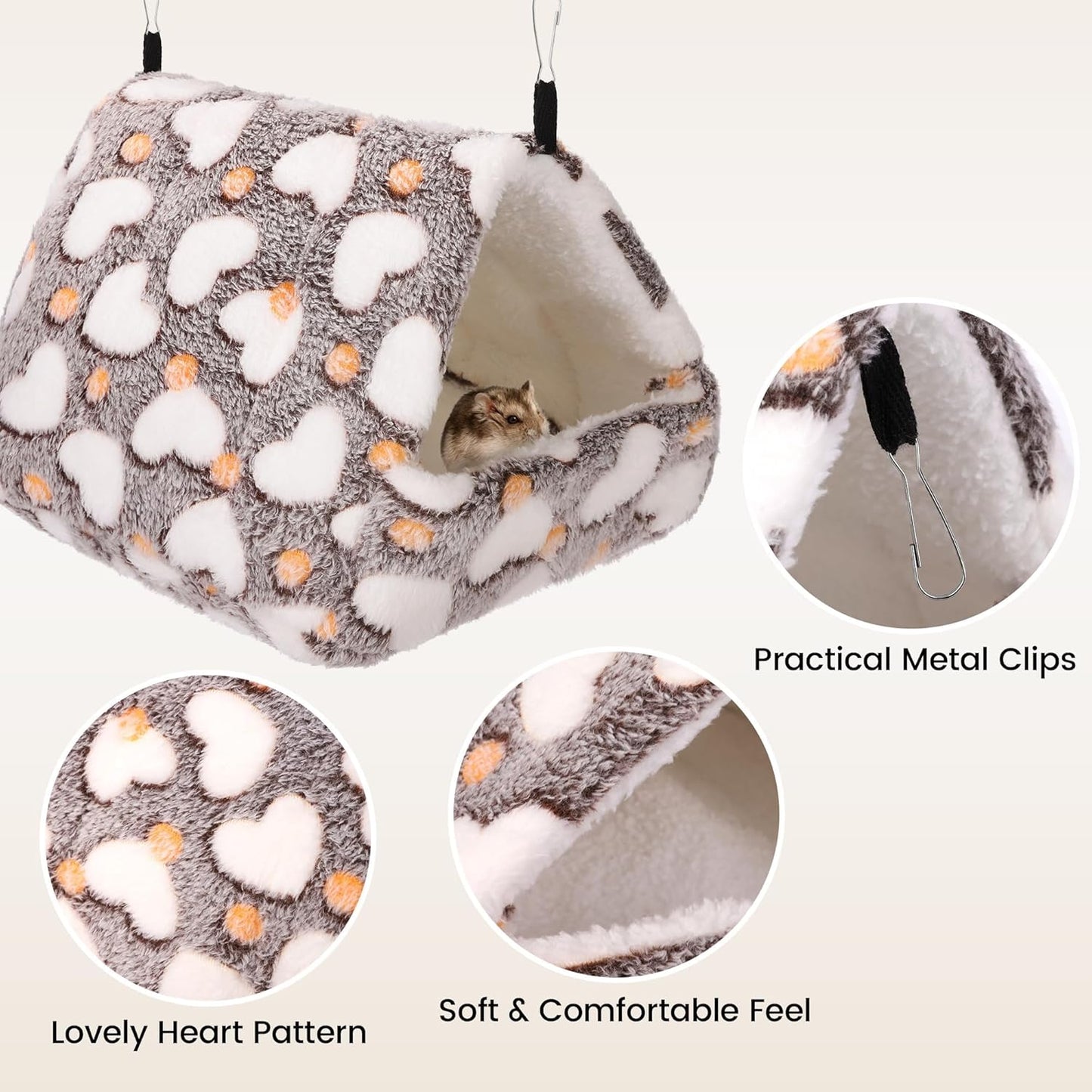 MCEAST 4 Pieces Small Pets Cage Accessories Hanging Hammock Sleeping Bag Tunnel and Bed Hideout Set Warm Sleep Nap Sack Bed for Hamster Ferret Squirrel Rabbit