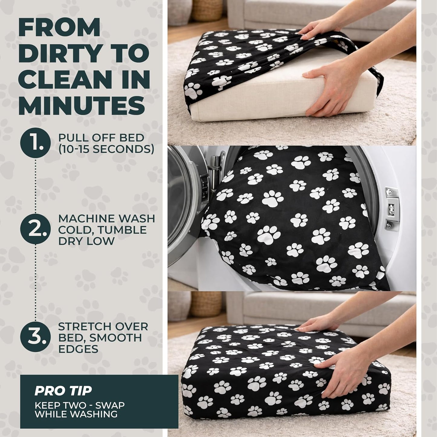 DUKE&LEFTY Furever Dog Bed Slipcover-Stretchy Soft Petbed Cover-Universal-Easy to Remove (Zipper Free)-Black-Medium