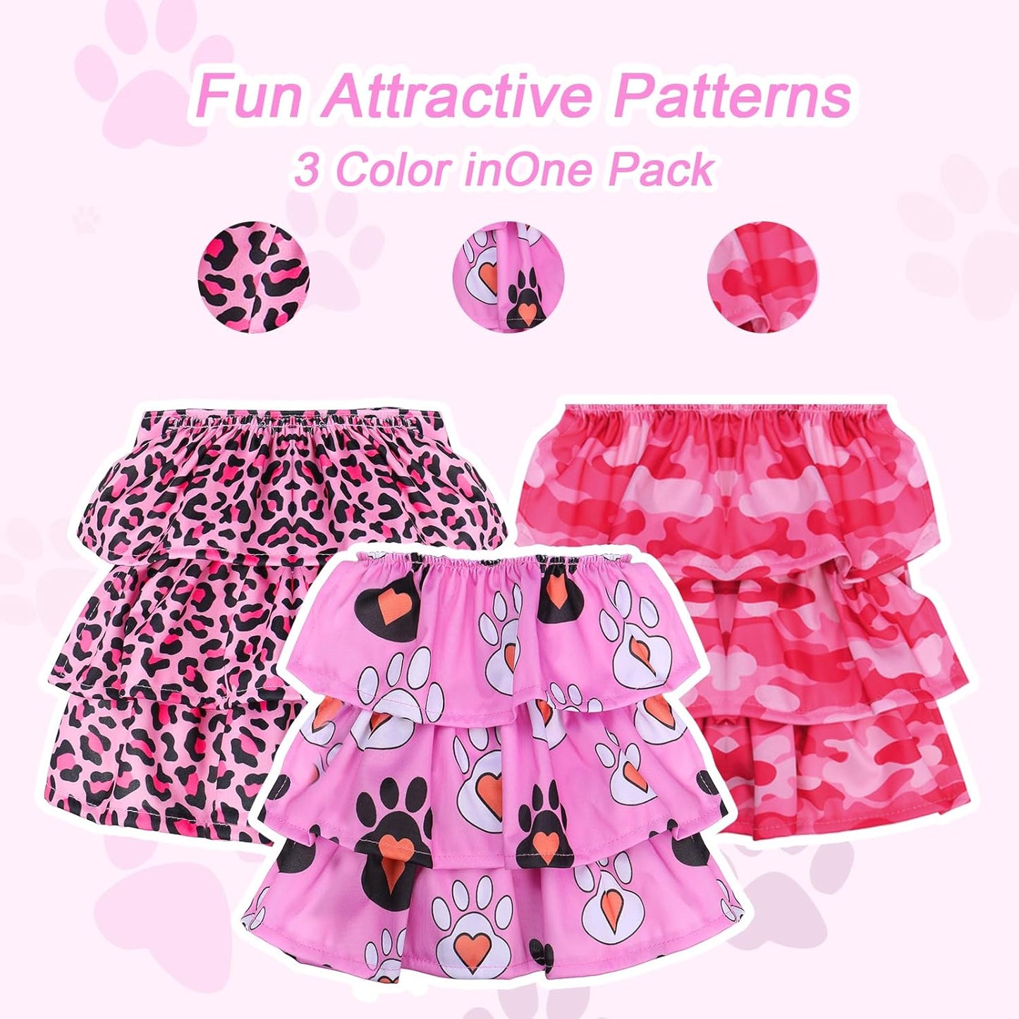 Cathy Doll 3 Pack Premium Reusable Washable Dog Diapers for Female Dogs in Heat Period Incontinence Puppy Training Highly Absorbent Leak-Proof Durable Pink (S)