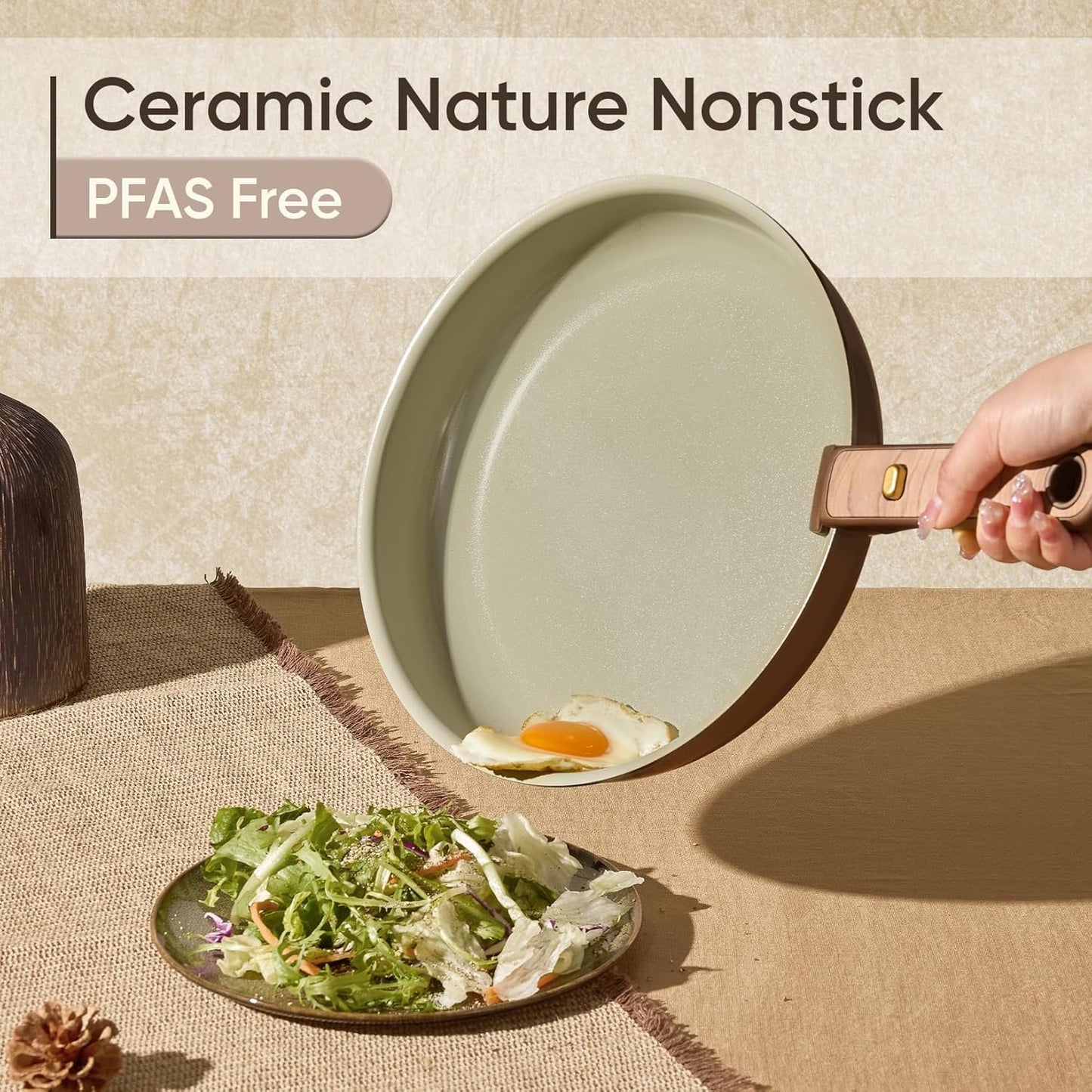 CAROTE 19PCS Ceramic Nonstick Cookware Set, Pots and Pans Set with Detachable Handle, PFAS-Free Non-Toxic, Induction & Oven Safe, Stackable Space-Saving, Pistachio Green