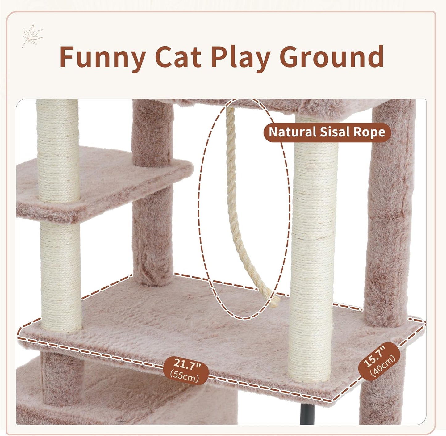 Cat Tree for Indoor Cats Large Adult, 70.5'' Cat Tower with Scratching Post, Sturdy Steel Pube Cat Tree Tower with Large Playing Platfrom, Hammock and Basket, Top Perch, Mushroom GCT024MU