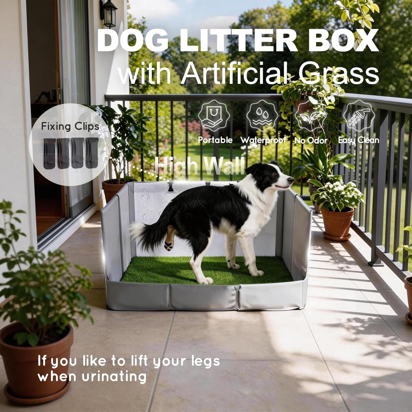 Dog Grass Pad with Tray Foldable Dog Litter Box High Walls, Odor Free Artificial Grass for Dogs Potty, Pee Pad Holder, Seamless, No Assembly, Waterproof, Easy Clean, Portable for Travel