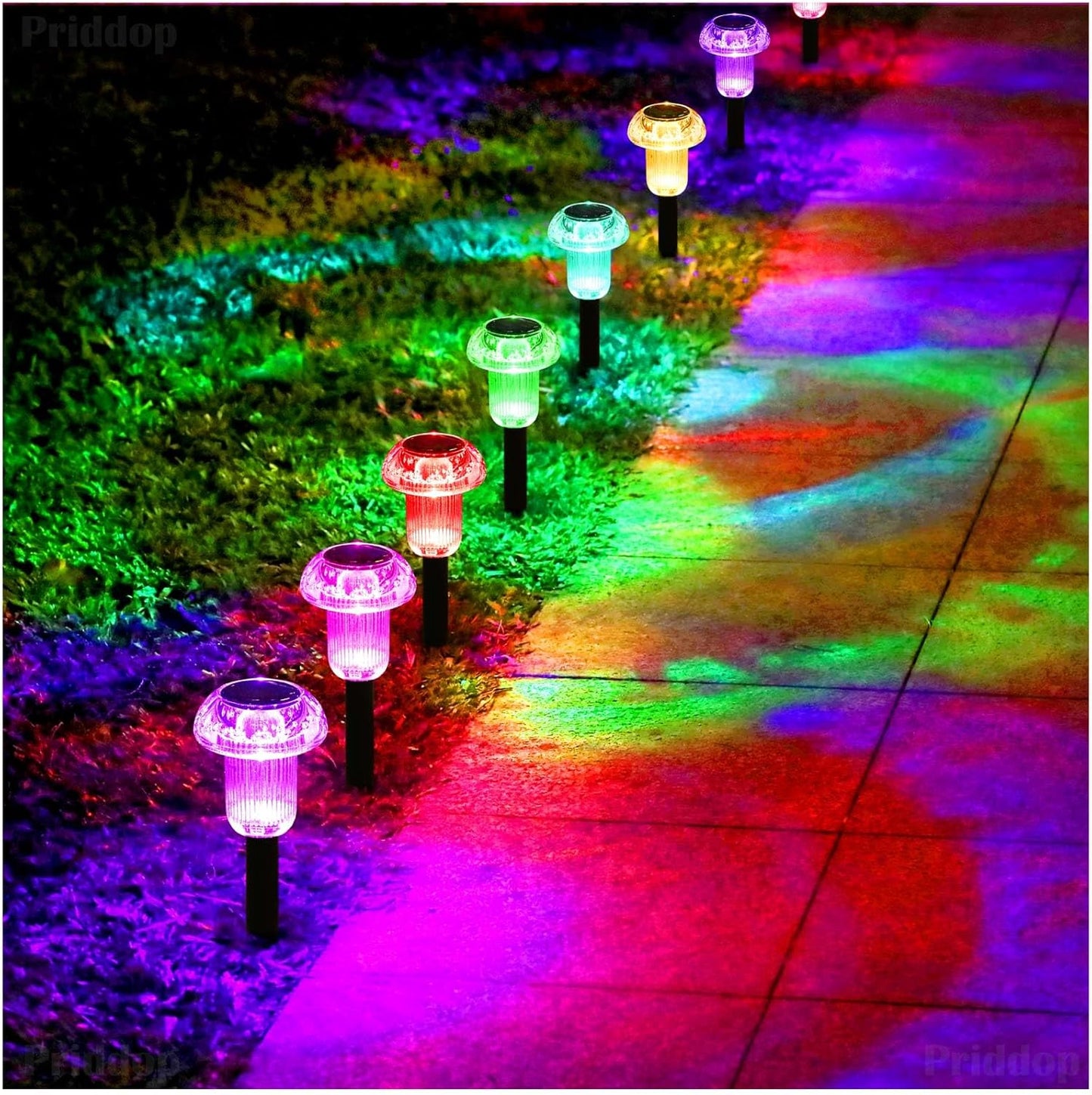 Solar Lights Outdoor Pathway Waterproof 8 Pack Color Changing LED Acrylic Mushroom Decorative Garden Lights for Yard Landscape Patio Outside Decorations