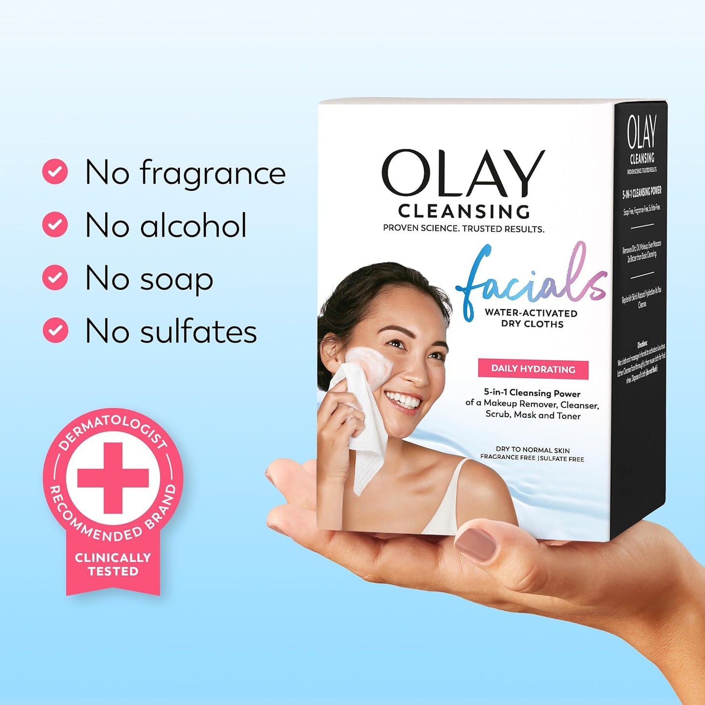 Olay Makeup Remover Wipes, Daily Facials Hydrating Face Cleanser for Normal to Dry Skin, Alcohol & Fragrance Free, Soft Face Wash Towels, Travel Essentials for Women, Convenient Dry Cloths, 66 ct