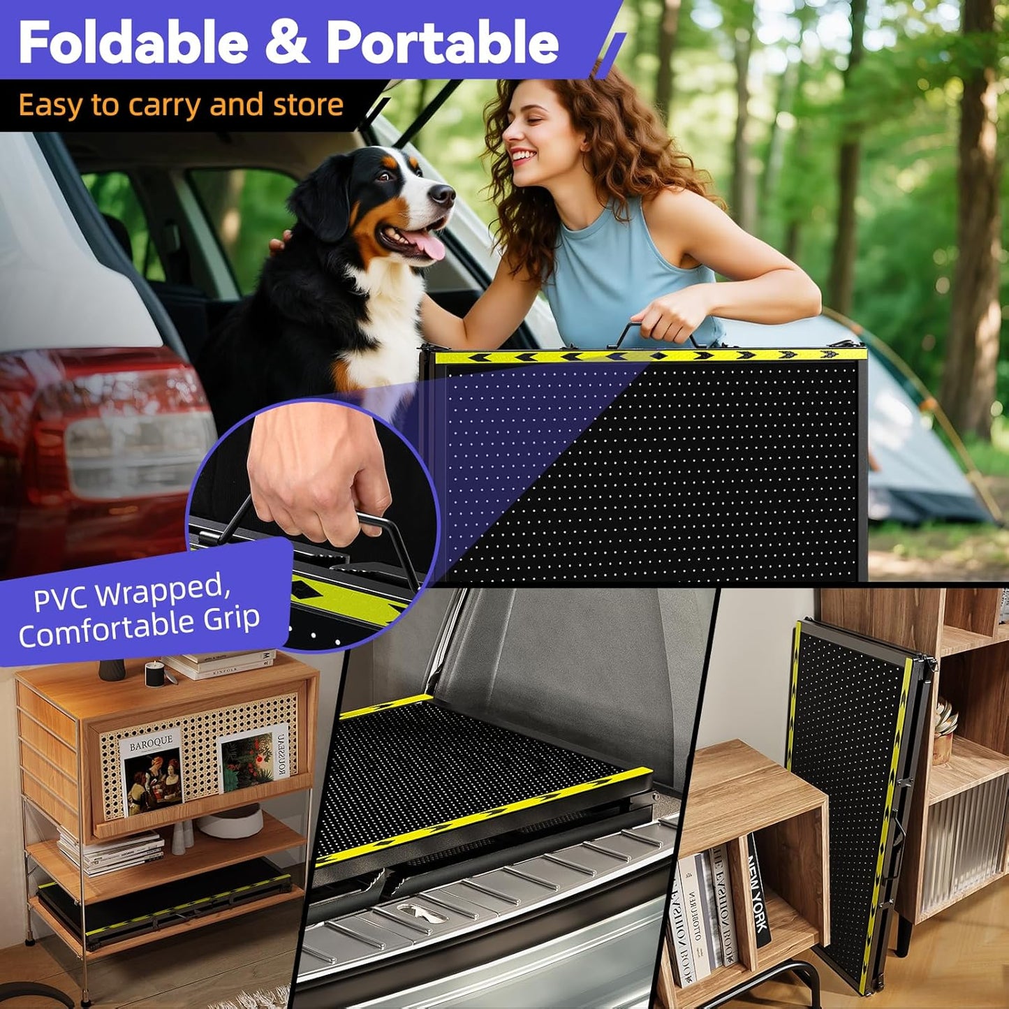 Pawaboo Dog Ramp for Car, Extra Wide Pet Dog Ramps for Large Dogs, Ramps with Non-Slip Mesh Up to 250LBS, Dogs Cars Ramp for Car SUV/Truck/RV/Bed, 74'' L & 20'' W