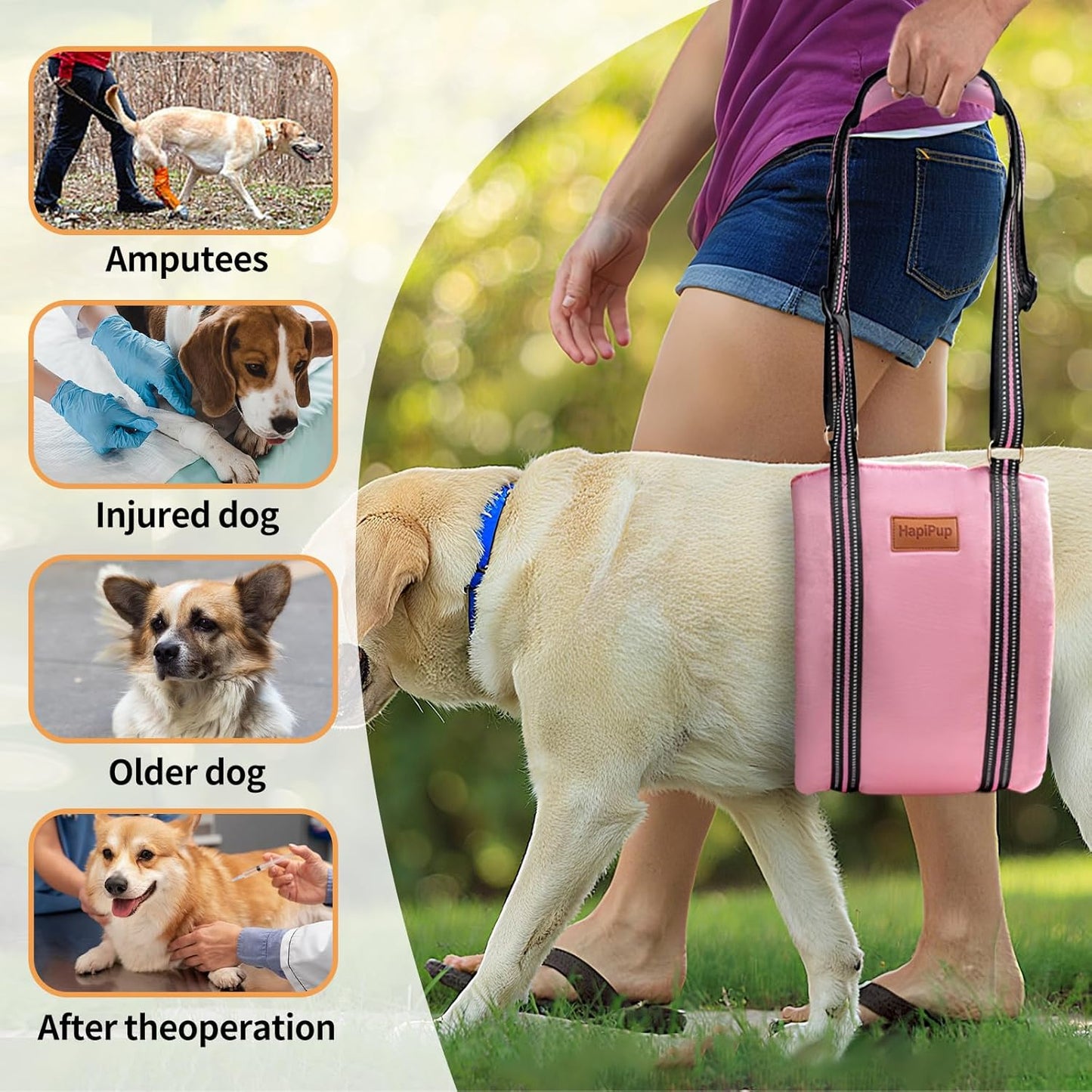 Dog Lift Harness for Large Dogs, Adjustable Comfortable Dog Sling with Handle, Knee & Rear Leg Support for Torn ACL Rehabilitation, Weak Rear Legs, Helps Senior, Disabled Canines(Pink,XL)