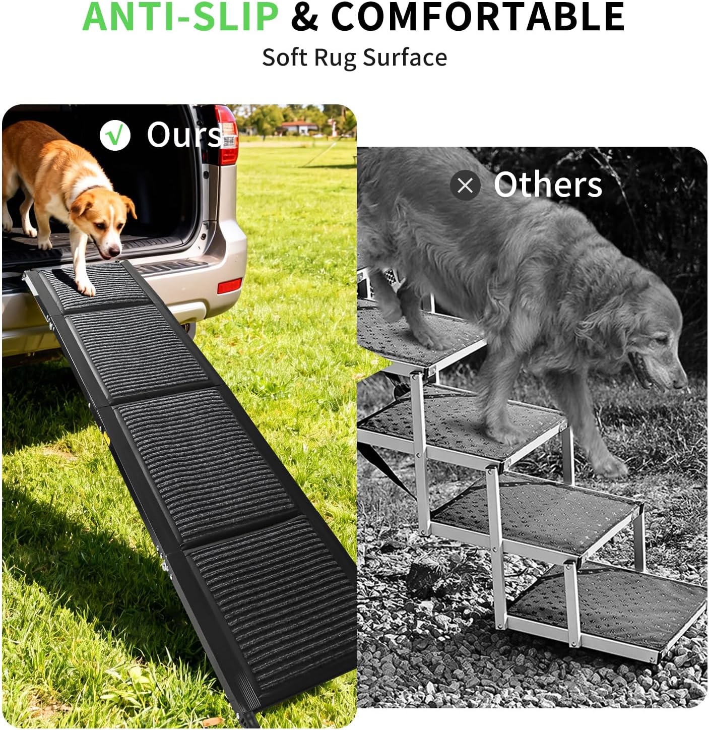 Dog Ramp for Car, Folding Pet Ramp with Comfortable Carpet Surface, Holds Up to 250lbs, Non-Slip 63" Portable Large Dog Stairs for Bed, SUV & Truck