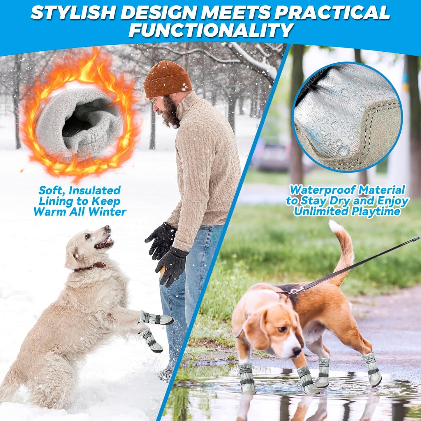 Dog Shoes Large Size Dogs, 4PCS Waterproof Dog Booties-Dog Boots & Paw Protectors, Medium Shoes for Dogs with Reflective Strip, Anti-Slip Sole for Rain, Snow and Summer Hiking. (7)