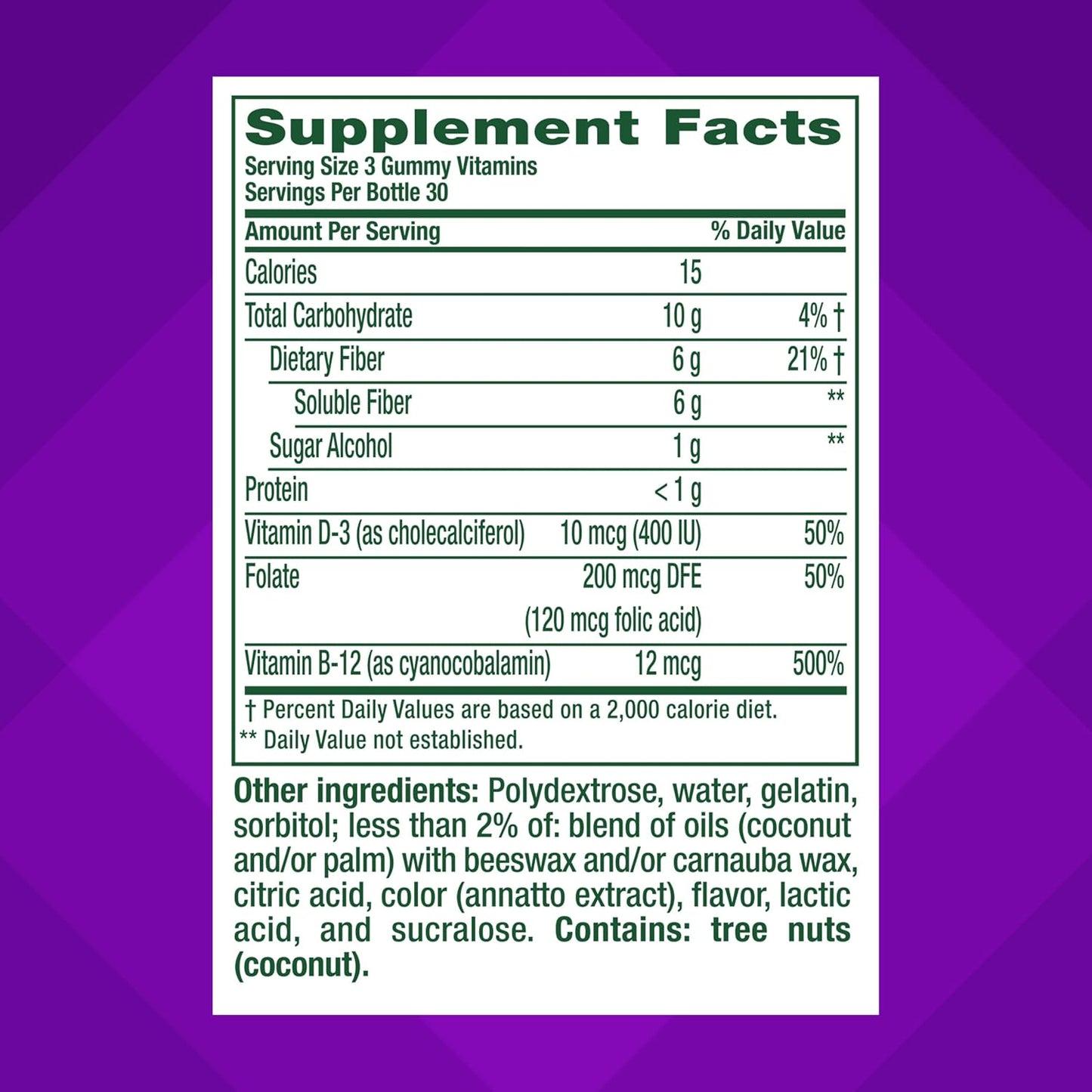 Vitafusion GLP-1 Support Fiber Plus Vitamins D, B12 and Folate Gummy Vitamins, Citrus Flavor, Sugar Free, 90 Count, 30 Day Supply