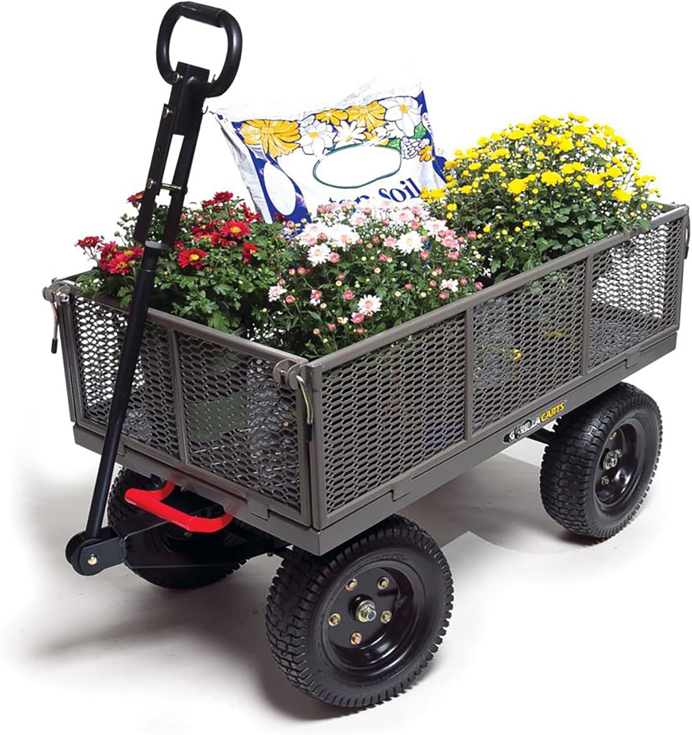 Gorilla Carts Steel Dump Cart, 5 Cu Ft Bed, 1200 lb Load Capacity, Gray – Towable Heavy-Duty Outdoor Utility Wagon with Removable Side Panels for Yard, Lawn, Garden or Landscaping