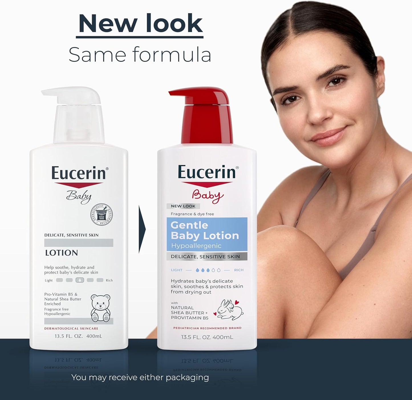 Eucerin Baby Body Lotion, Hypoallergenic and Fragrance Free Baby Lotion with Pro-Vitamin B5 and Shea Butter, 13.5 Fl Oz Bottle