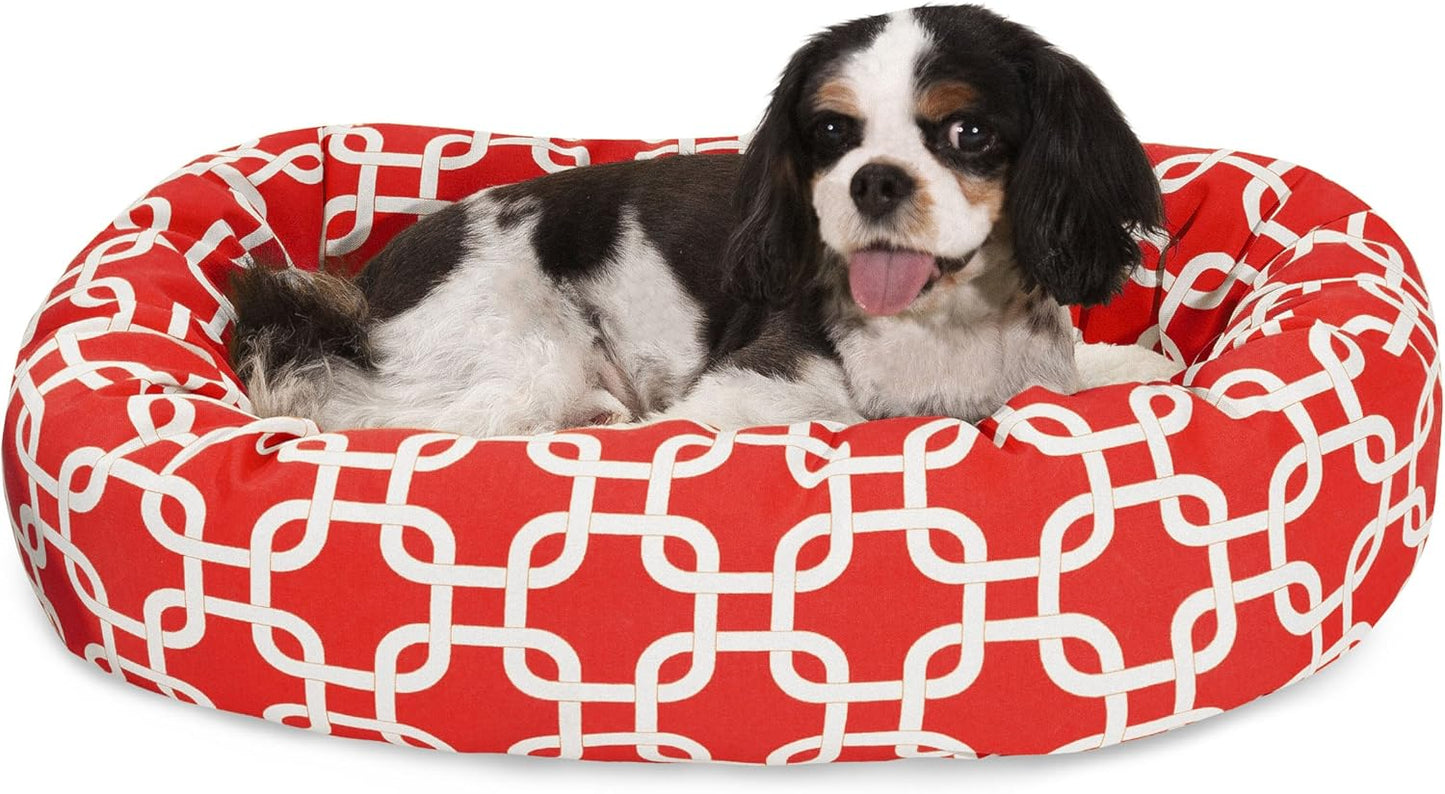 Majestic Pet 24 Inch Links Sherpa Calming Dog Bed Washable – Cozy Soft Round Dog Bed with Spine for Head Support - Fluffy Donut Dog Bed 24x19x7 (inch) – Round Pet Bed Small - RED