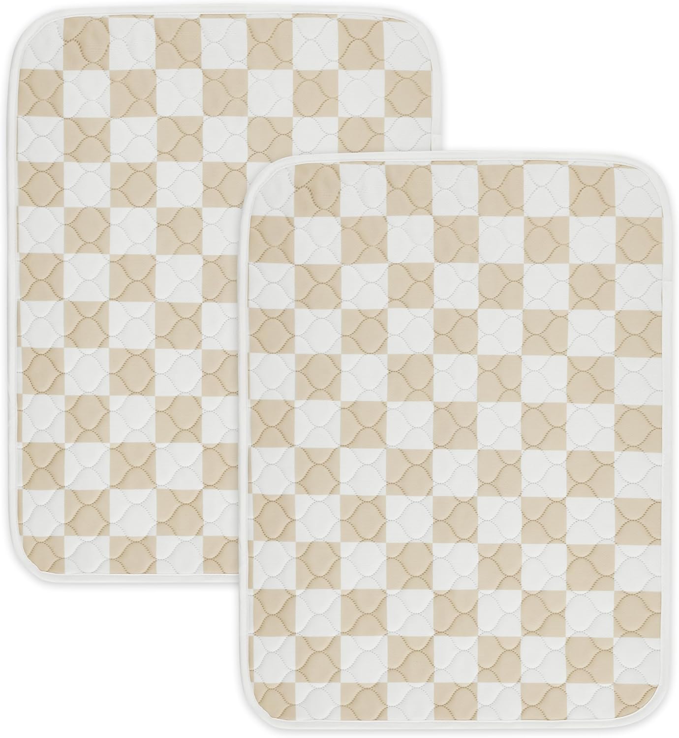 Ralxion 2 Pack Beige Checkered Washable Pee Pads for Dogs, Checkered Reusable Dog Pee Pads, for Puppy Playpen, Crate, Whelping Box, Potty Training, Cute Aesthetic Absorbency, Leak-Proof Non-Slip