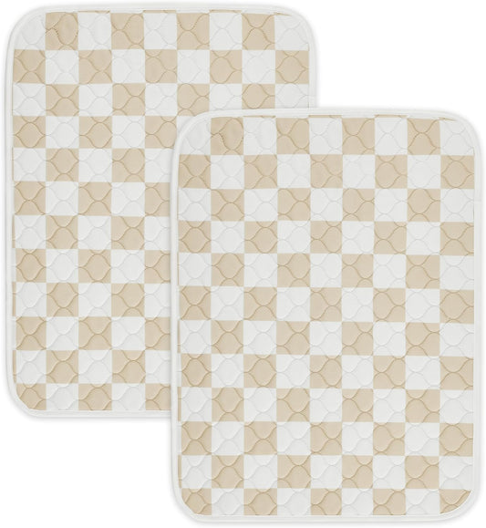 Ralxion 2 Pack Beige Checkered Washable Pee Pads for Dogs, Checkered Reusable Dog Pee Pads, for Puppy Playpen, Crate, Whelping Box, Potty Training, Cute Aesthetic Absorbency, Leak-Proof Non-Slip