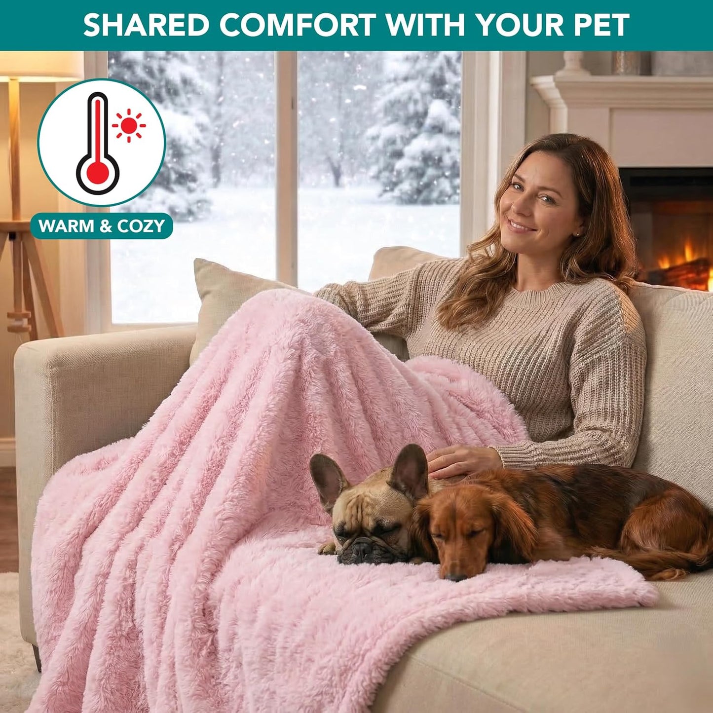 PetAmi Fluffy Waterproof Dog Blanket for Small Medium Dogs, Soft Warm Pet Sherpa Throw Pee Proof Couch Cover, Reversible Cat Puppy Bed Blanket Sofa Protector, Plush Washable Pad (Pink Blush, 29x40)