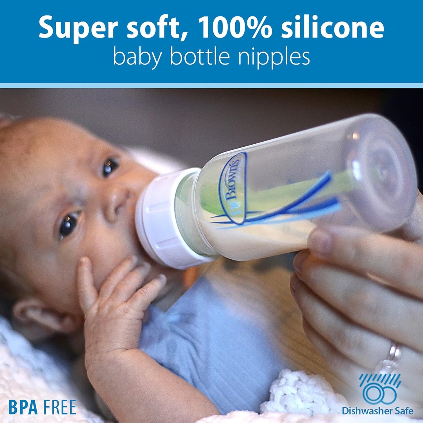 Dr. Brown's Natural Flow Level T Narrow Baby Bottle Nipple, Newborn Slow Flow, 0m+, 100% Silicone, 6-Pack