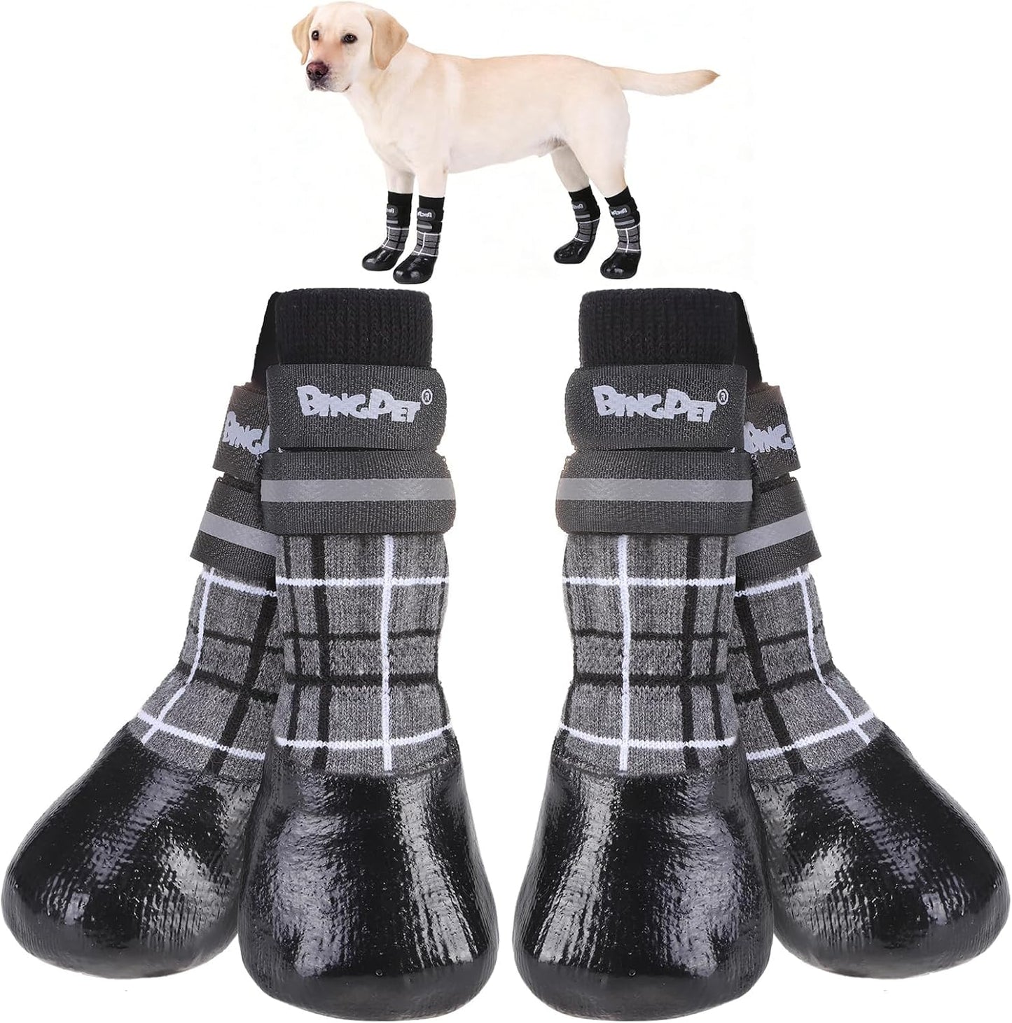 BINGPET Waterproof Dog Socks Boots to Prevent Licking Paws,Anti Slip Dog Booties & Paw Protectors with Dual Straps for Hot/Cold Pavement,Indoor Outdoor Grip Dog Shoes for Small Medium Large Senior Dog