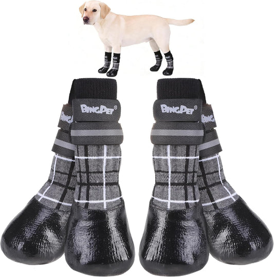 BINGPET Waterproof Dog Socks Boots to Prevent Licking Paws,Anti Slip Dog Booties & Paw Protectors with Dual Straps for Hot/Cold Pavement,Indoor Outdoor Grip Dog Shoes for Small Medium Large Senior Dog