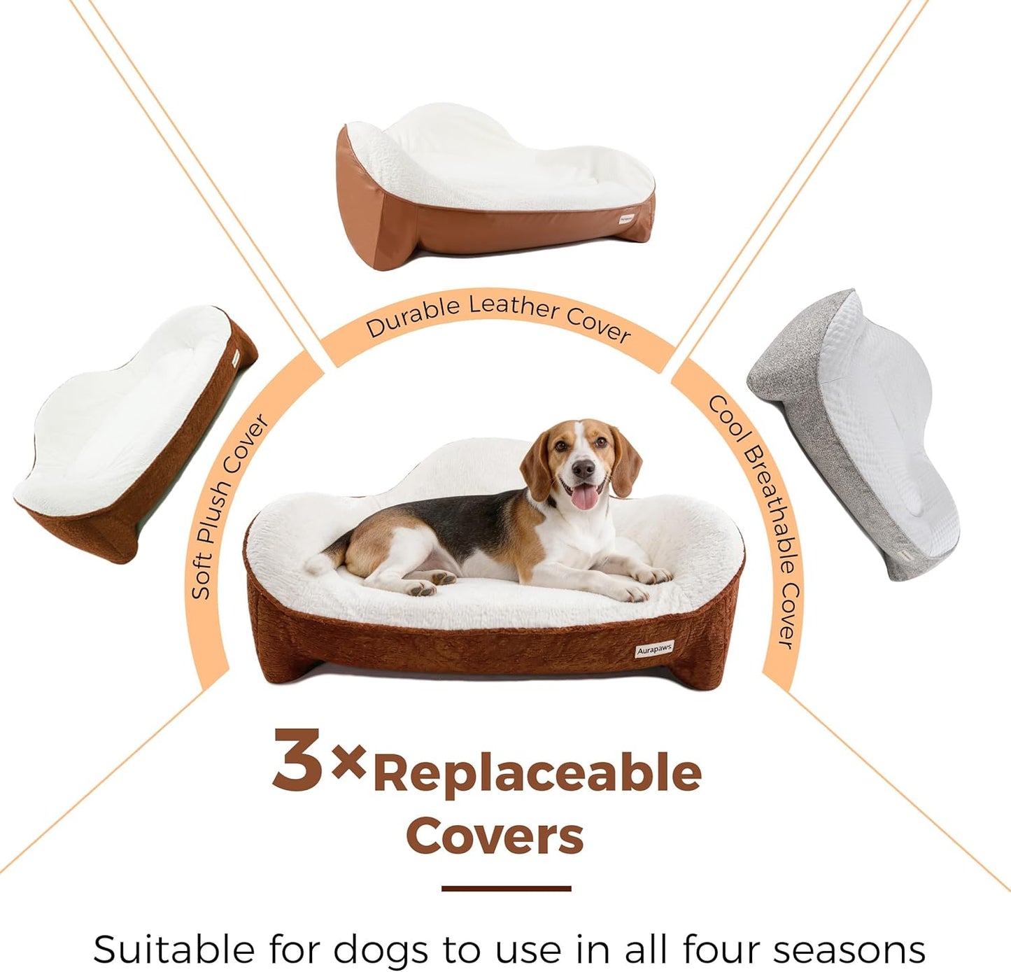 Orthopedic Dog Bed Medium Size Dogs - One-Piece Molded Support Foam™ Comfort Never Sag Dog Couch with 3 Washable Removable Covers & Bone Toy, Waterproof Liner, Nonslip Base, Brick Red, 36"