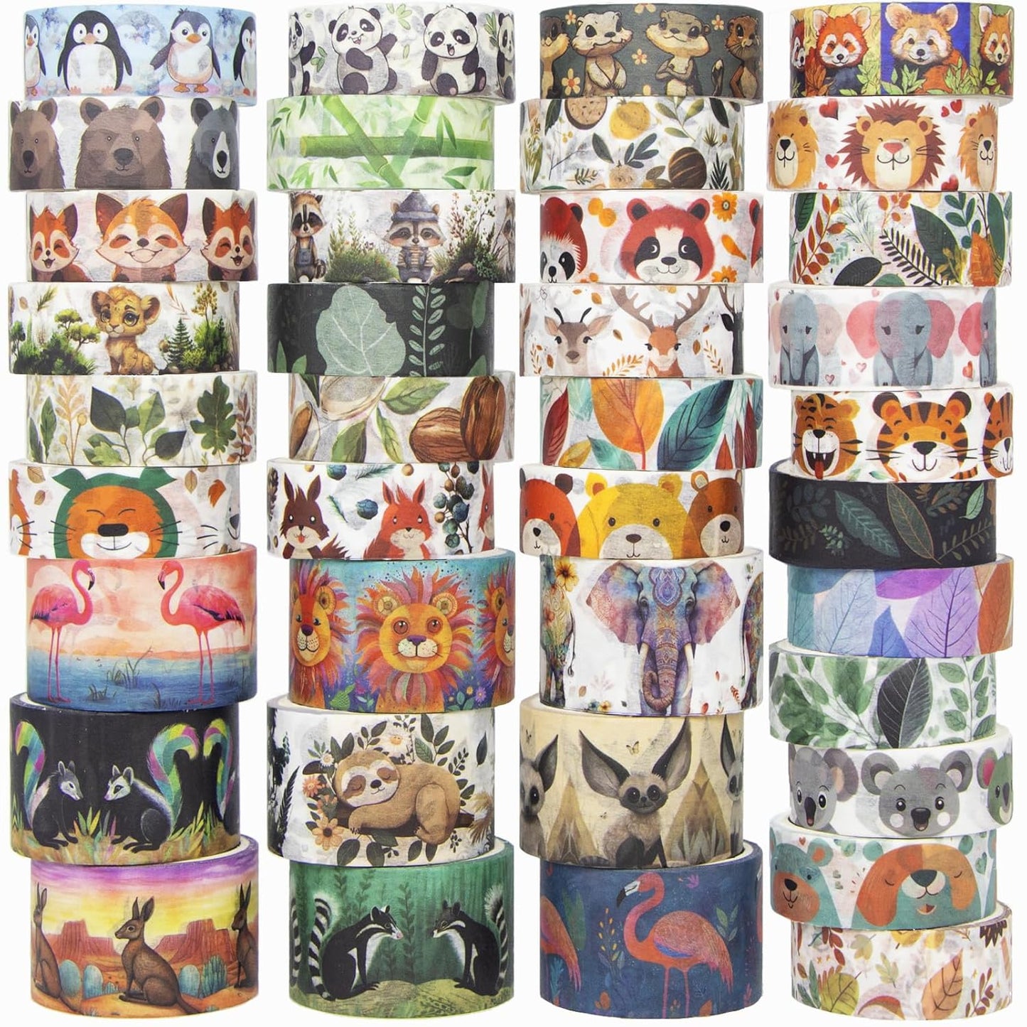 WAPETASHI Cute Washi Tape Set, 38 Rolls Animals Washi Tapes for Journaling Supplies, 25mm & 15mm Wide Kawaii Tape for Scrapbooking, Planners, DIY Crafts, Gift for Kids