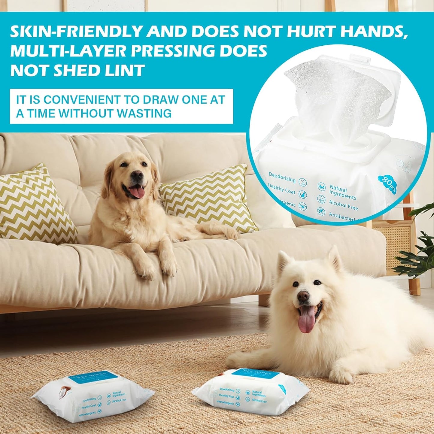 Treela 10 Packs of 800 Dog Wipes Pet Wipes Cat Grooming Supplies for Paws, Butt, Ear, Skin, Eye, Body Cleaning Bath Stain Odor Remover, Home or Travel Use(Coconut)