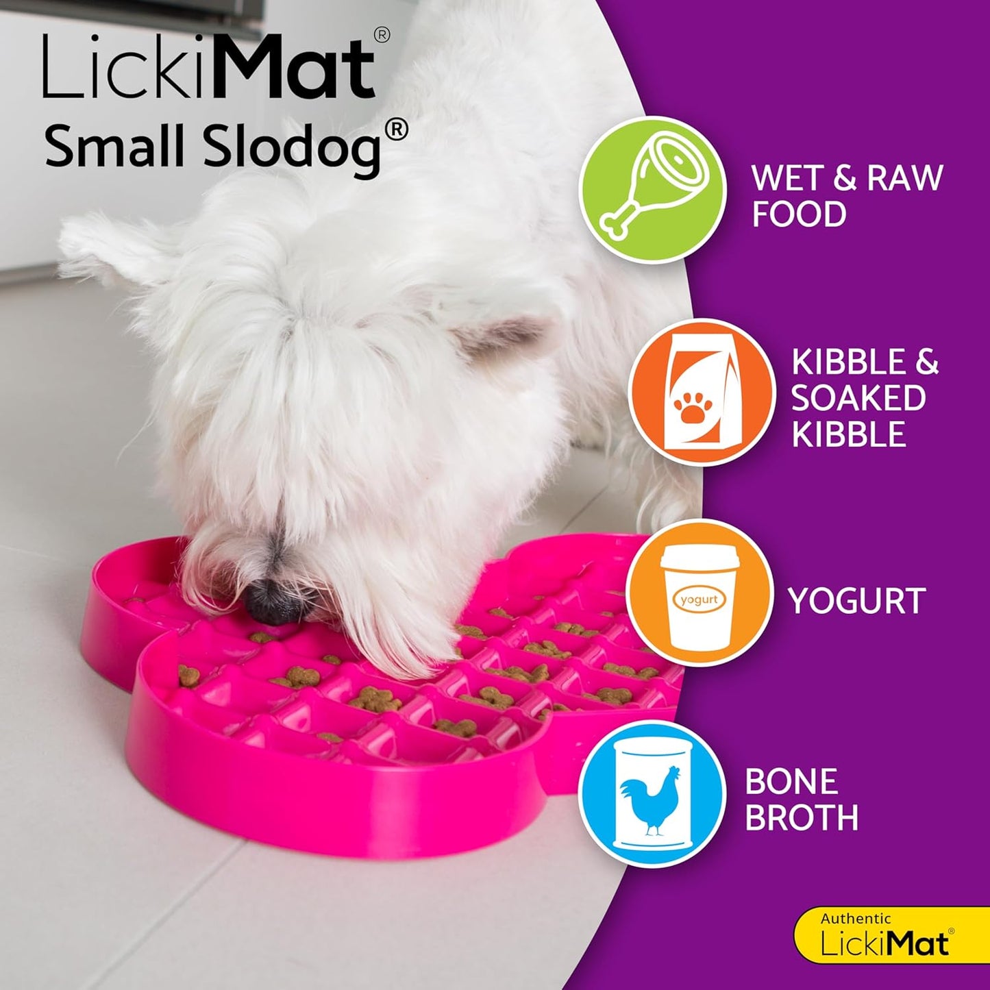 LickiMat Small Slodog Suitable for Wet Food, Raw Food, Kibble and Treats. Perfect Feeder for Small and Medium-Sized Dogs. No Gulp and No Frustration. (Pink)