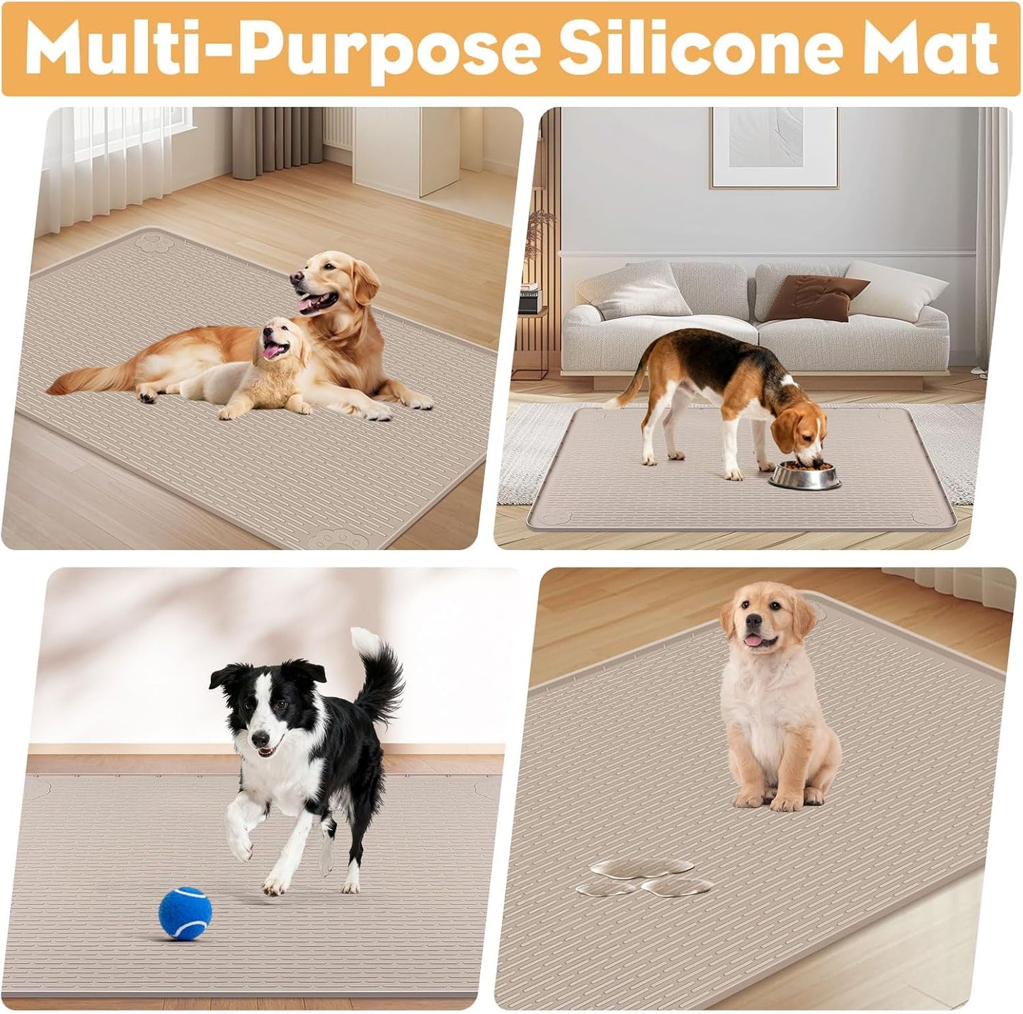 40"x28" Reusable Training Pads for Dogs Lanstics Silicone Dogs Mats Non-Slip Dog Training Pads Dog Pee Pad for Potty Training Floor Protector (Khaki)