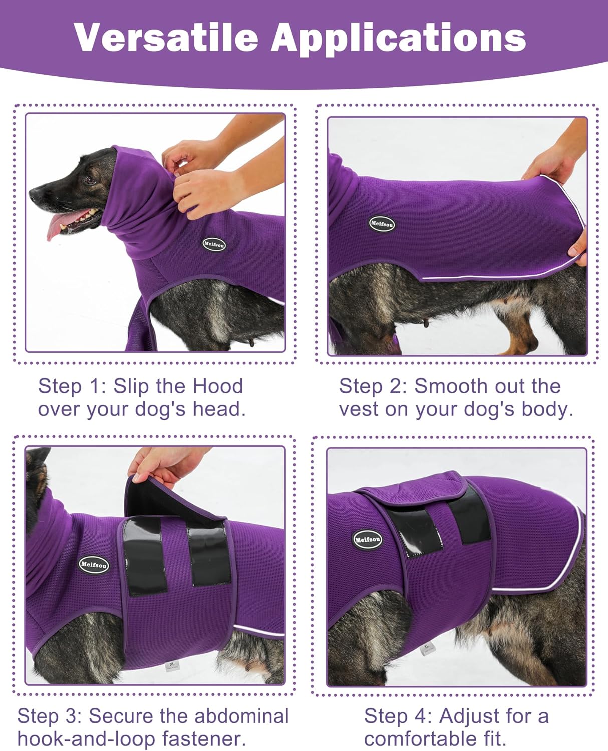 Dog Anxiety Vest with Hood, Skin-Friendly Thunder Jacket for Dogs, All-in-One Dog Calming Shirt with Hood for Thunder, Fireworks, Separation - Keep Pet Calm Without Medicine, Purple, XL
