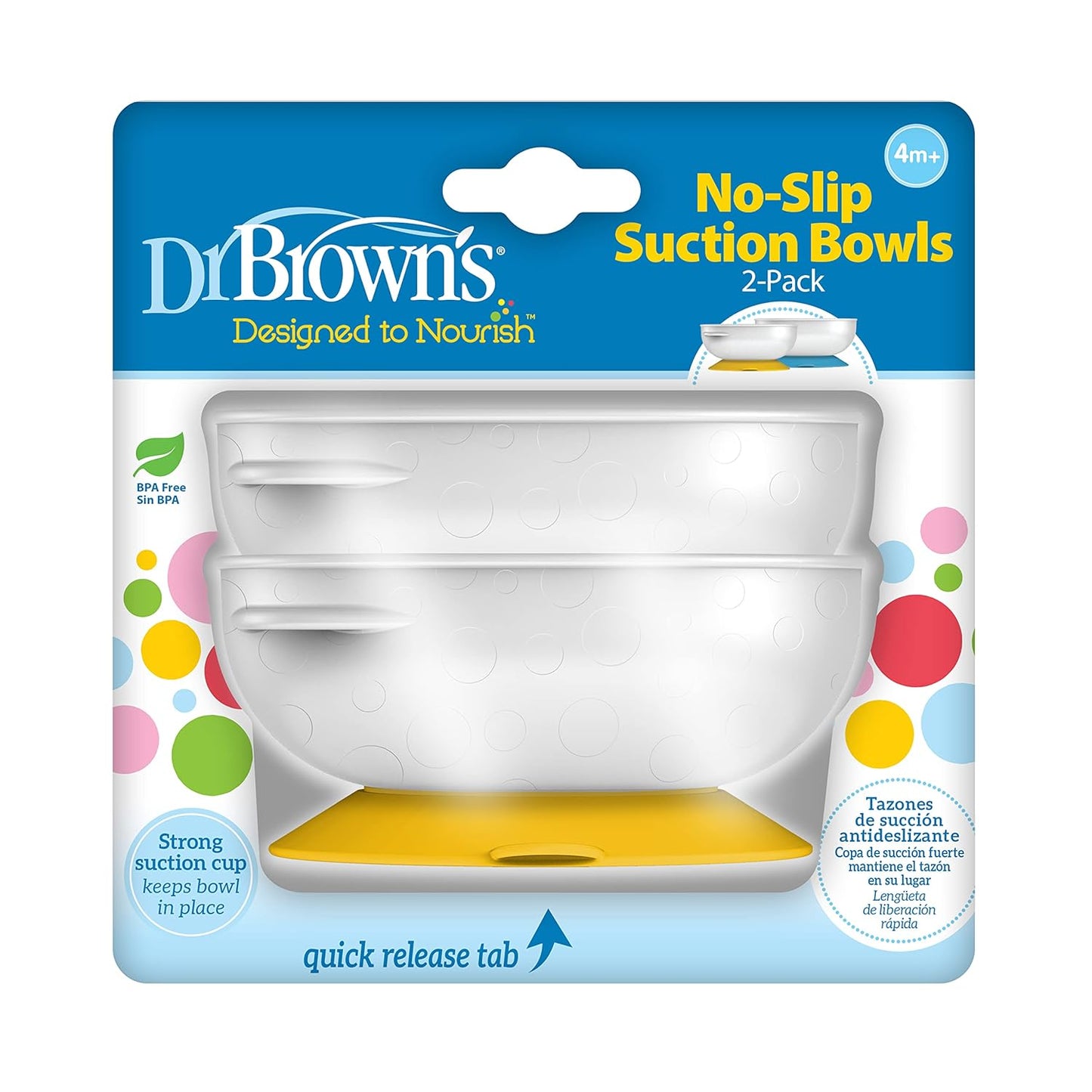 Dr. Brown's No-Slip Strong Suction Bowls for Babies and Toddlers, Baby Led Feeding, 2-Pack, BPA Free, 4m+