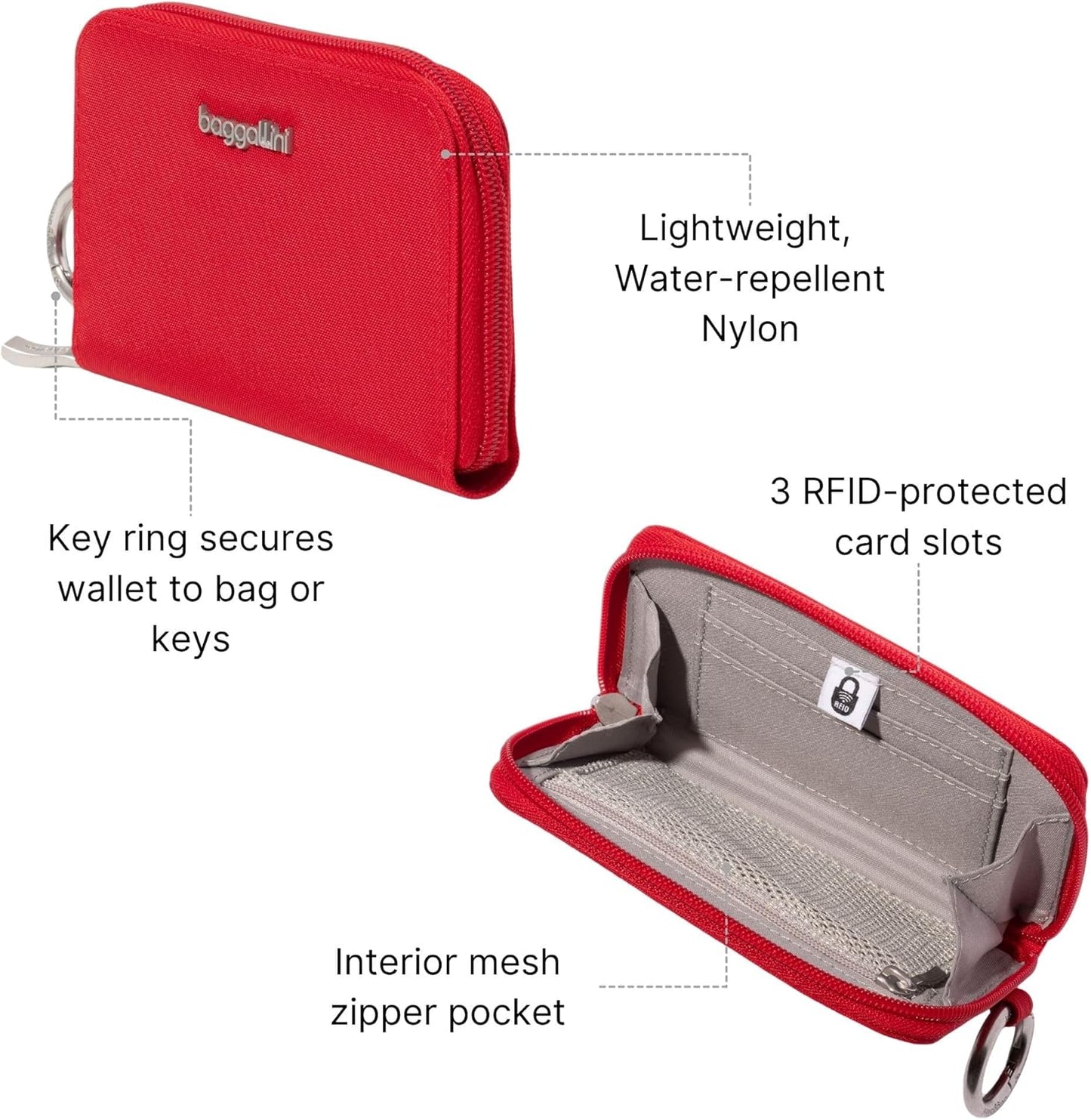 Baggallini Deluxe Card Case - Lightweight 5.5"x3.3" RFID Protected Womens Wallet Card Holder