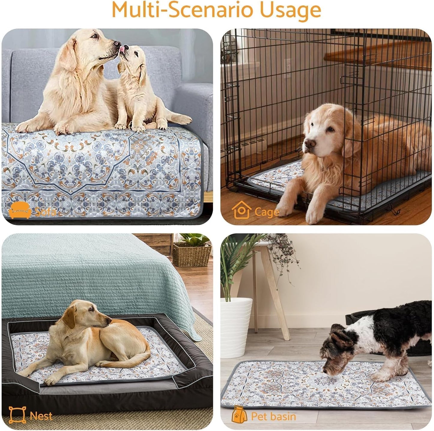 2pack Reusable Pee Pads for Dogs 18*24in Washable Guinea Pig Cage Liners Reusable Non-Slip Pee Pad Stain-Resistant Multilayer Bohemian Style for Small Dog, Guinea Pig, Hamster, Rabbit