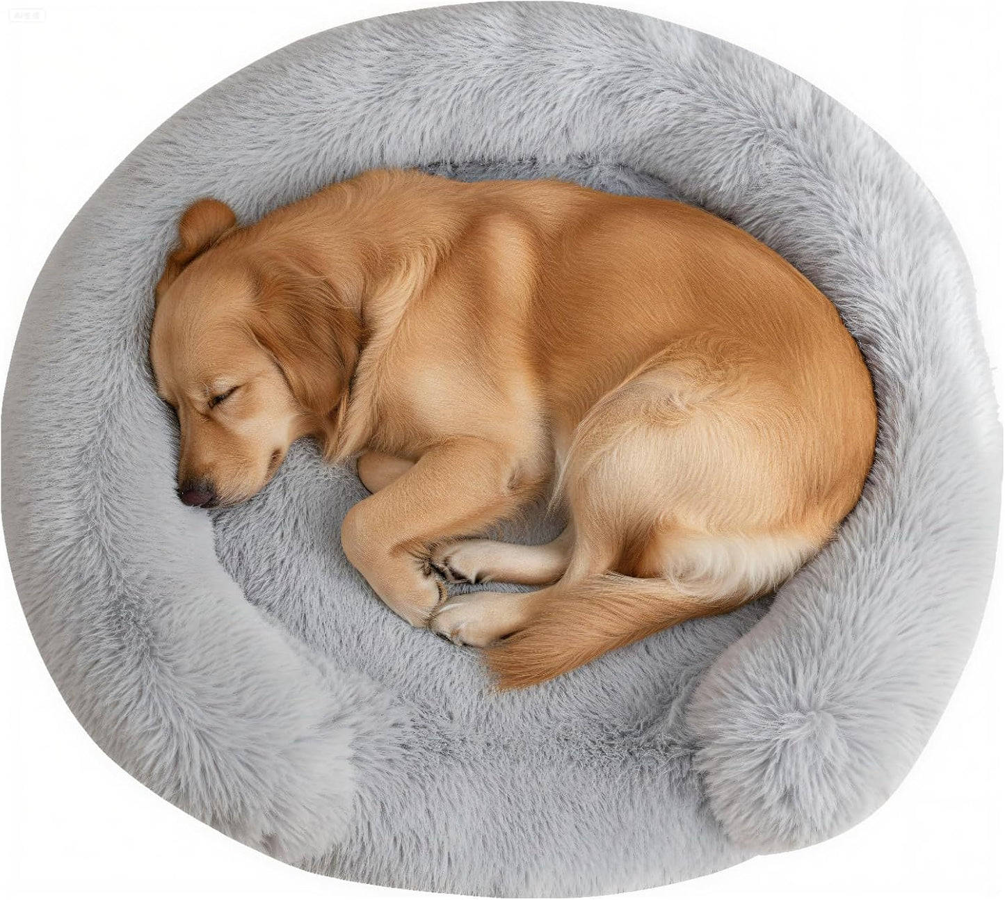Donut Dog Bed Washable - Comfortable Round Pet Bed for Small, Medium, Large Dogs, Cuddler Anti-Anxiety Bed with Removable Machine Washable Cover (Light Grey, Medium)