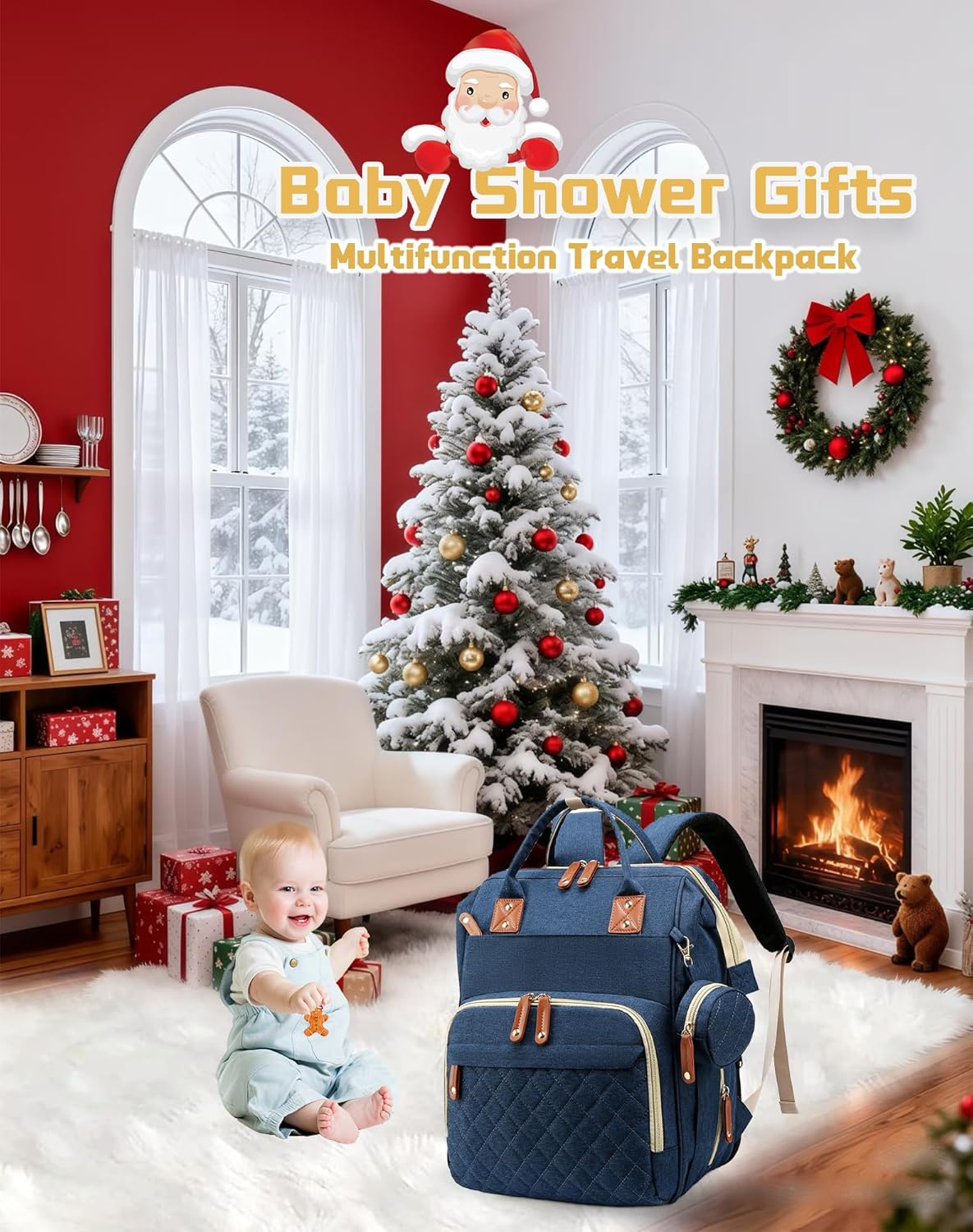 Diaper Bag with Changing Station, Waterproof 3 in 1 Baby Diaper Backpack with Foldable Changing Pad, Large Travel Back Pack for Baby Girl Boy, Baby essentials, Blue