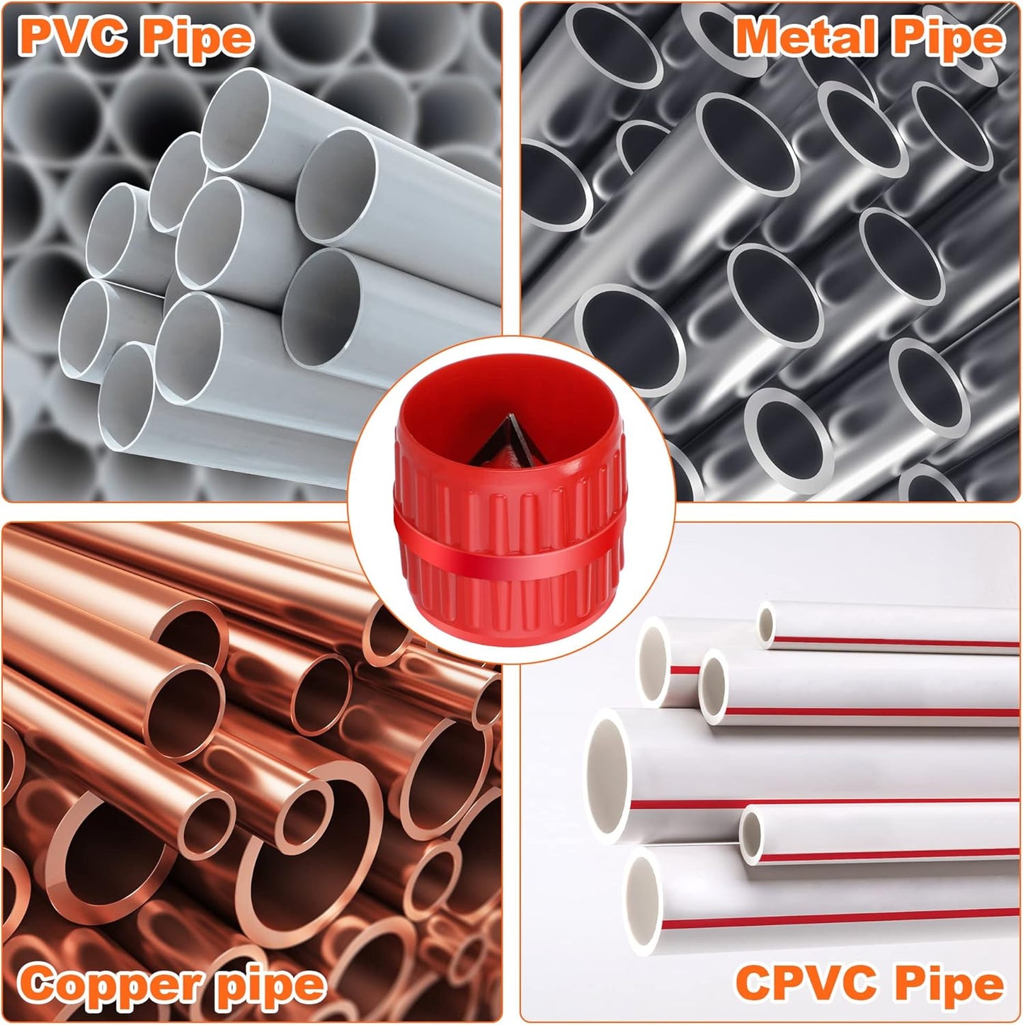 1/4'' - 1'' Depth Gauge and Pipe Deburring Tool Kit, 1/8'' to 1-5/8'' Inner Outer Reamer Pipe Tubing Chamfer Tool for PVC PPR Brass CPVC PE-RT Aluminum
