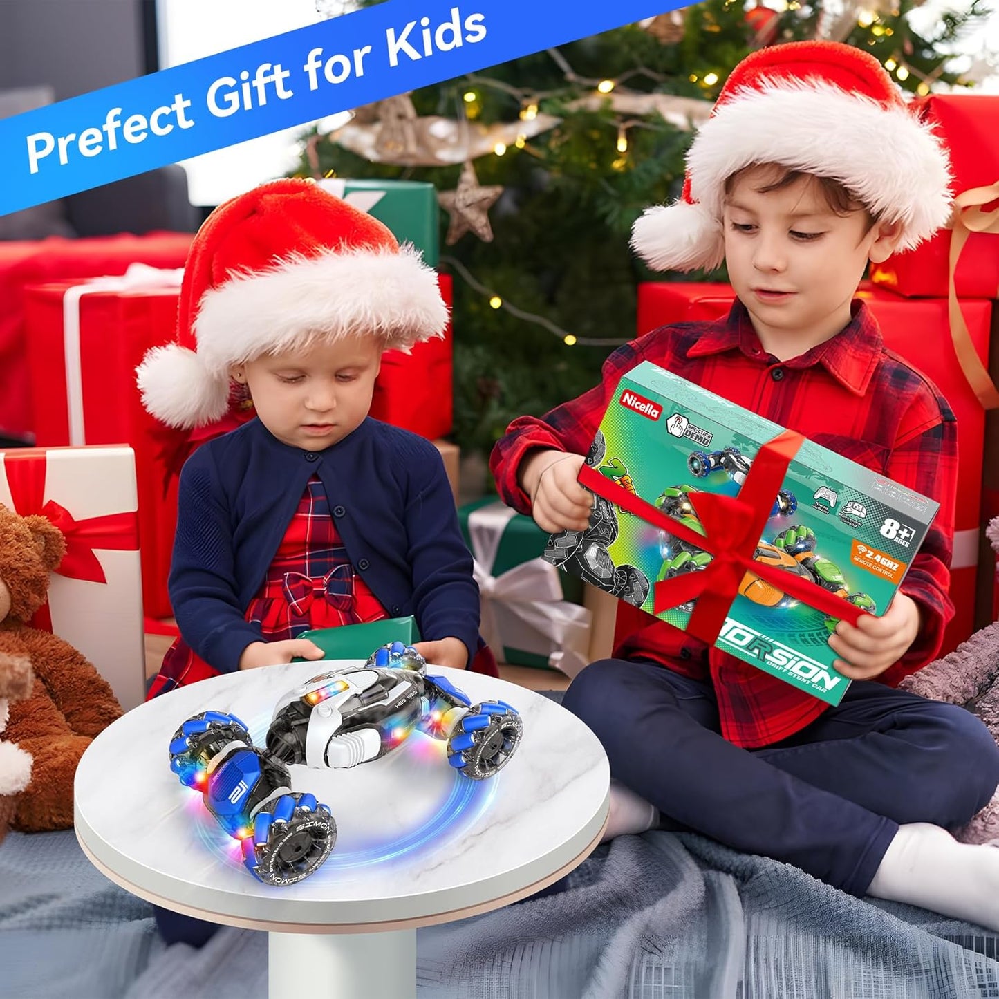 Remote Control Car, RC Toys Gifts for 6 7 8 9 10 11 12 Year Old Boys Girls - 360° Rotating 4WD Gesture Sensing RC Sunt Car with Lights & Music - Cool Birthday Gifts for Kids