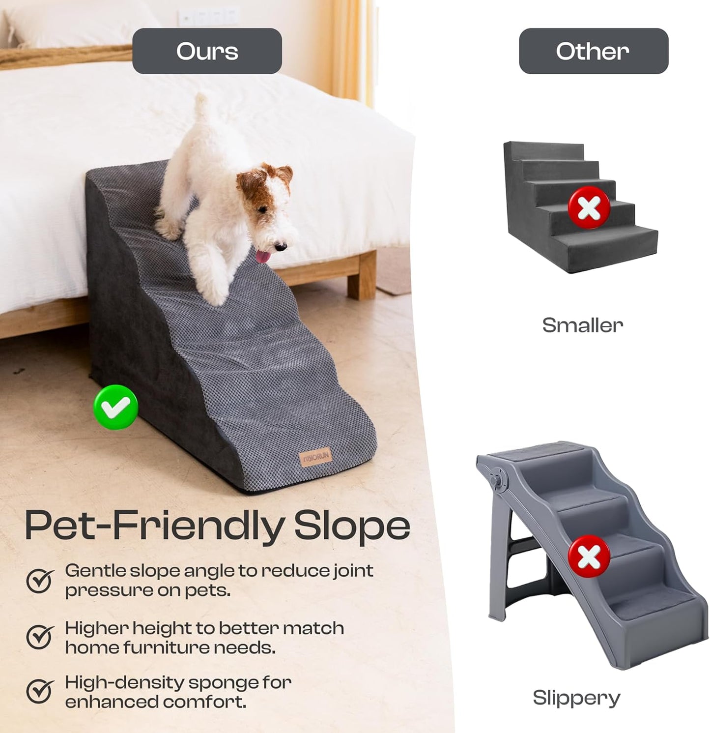 5-Step Curved Dog Stairs for High Beds Up to 30", Non-Slip Foam Pet Ramp for Small and Medium Dogs and Cats, Washable Cover, Soft Climbing Steps for Couch & Sofa