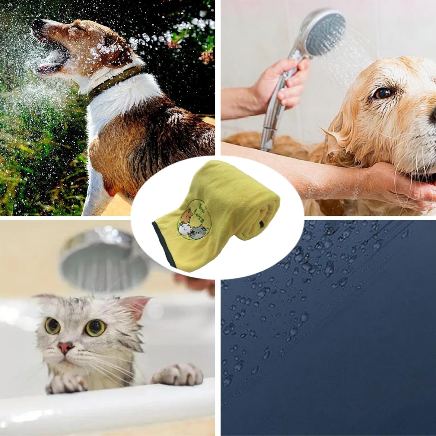Microfiber Dog Towel- Super Absorbent Fast Drying Towel for Dogs Cats Yellow & Grey (S 11.81 * 23.62 in)