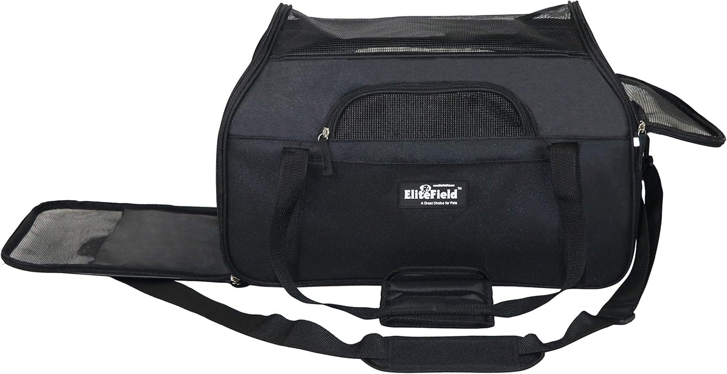 EliteField Soft Pet Carrier (3 Year Warranty, Airline Approved) Soft Sided Dog Puppy Cat Carrier Travel Bag (X-Large: 21" L x 12" W x 13" H, Black)