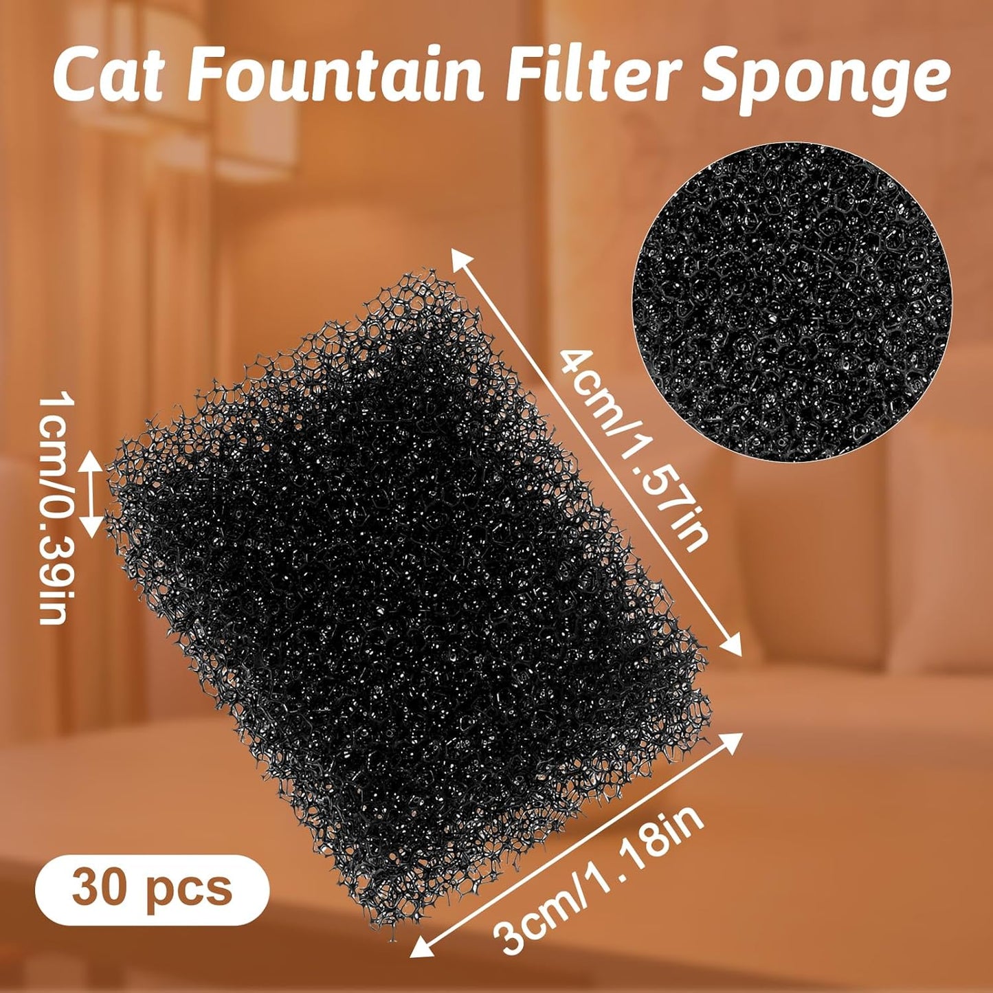 cobee 30 Pcs Pet Fountain Replacement Filter, Black Replaced Foam Filters 4 * 3 * 1cm Filter Sponge, Square Small Sponge Filters Compatible with Wireless Pump Pet Water Fountain for Cat and Dog