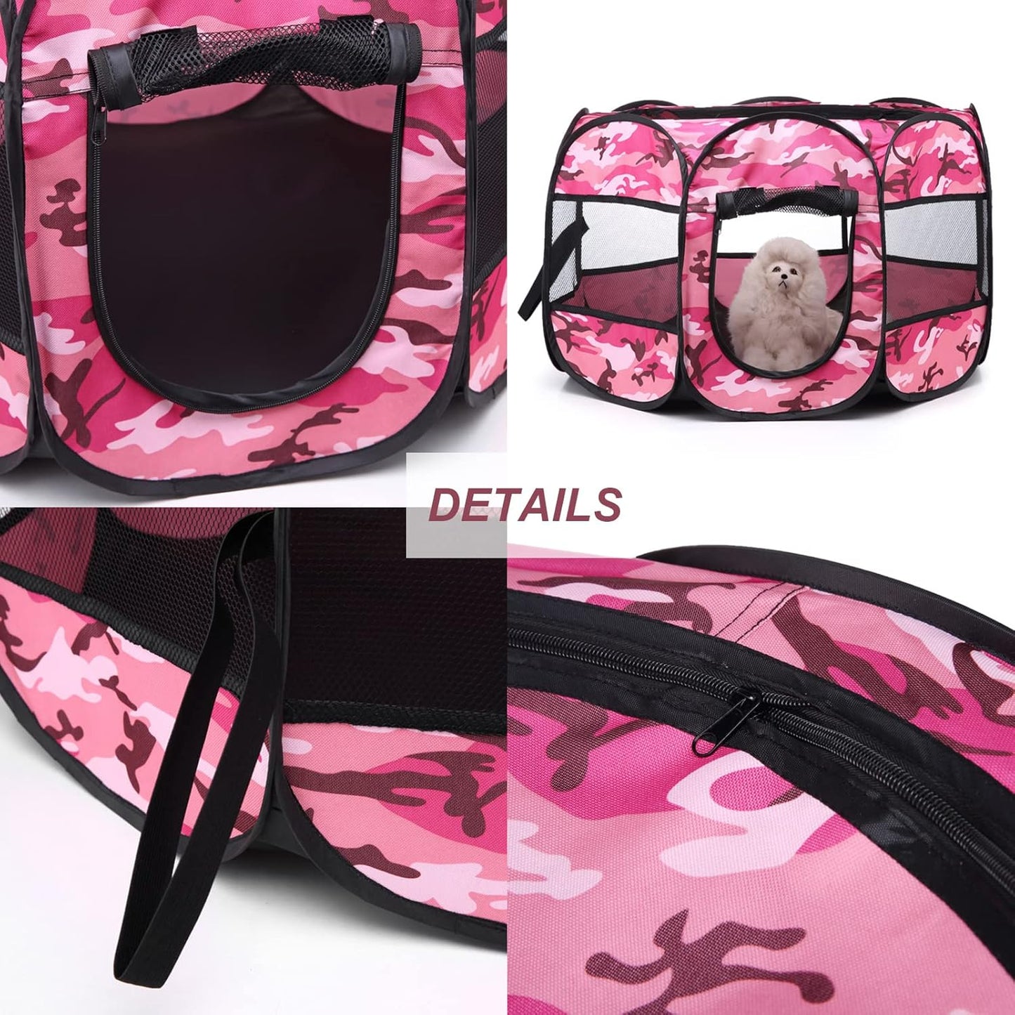Foldable Dog Cat Playpens, Portable Dog Pen Indoor Outdoor, Cat Playpen Exercise Pen Pet Tent House Playground Dog Pen Indoor with Removable Shade Cover for Dogs & Cats,Pink,M