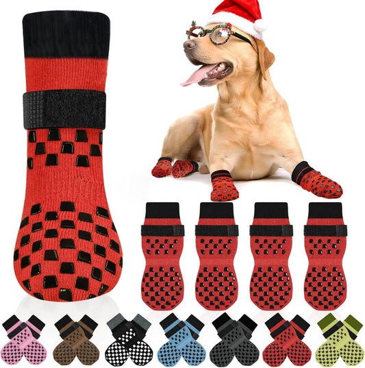 Anti Slip Dog Socks to Prevent Licking Paws, Dog Shoes for Hot/Cold Pavement, Dog Boots on Hardwood Floors, Traction Control Dog Booties & Paw Protectors for Small Medium Large Senior Dogs