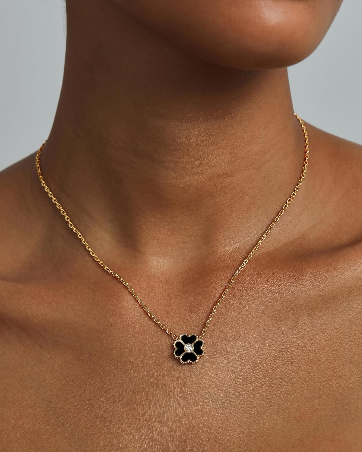 PAVOI 14K Gold Plated Clover Necklaces for Women - Lucky Four Leaf Clover Necklace Pendant - Trendy Flower Black Onyx Gemstone Mother of Pearl Jewelry Gifts