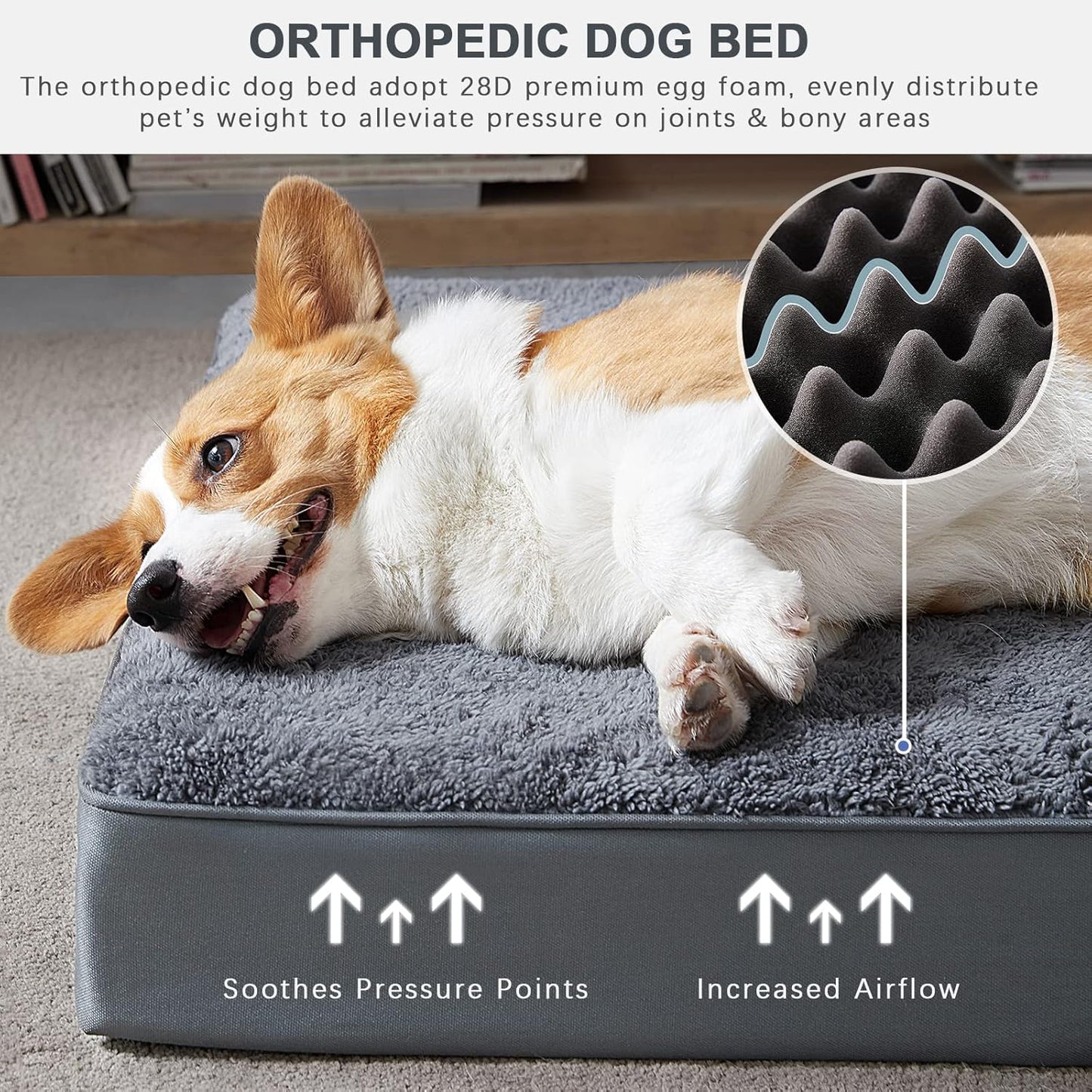 MIHIKK Waterproof Dog Beds for Small Dogs Orthopedic Dog Beds for Crate with Removable Washable Cover Egg-Crate Foam Pet Pad Mat with Anti-Slip Bottom, 23x17 Inch, Grey