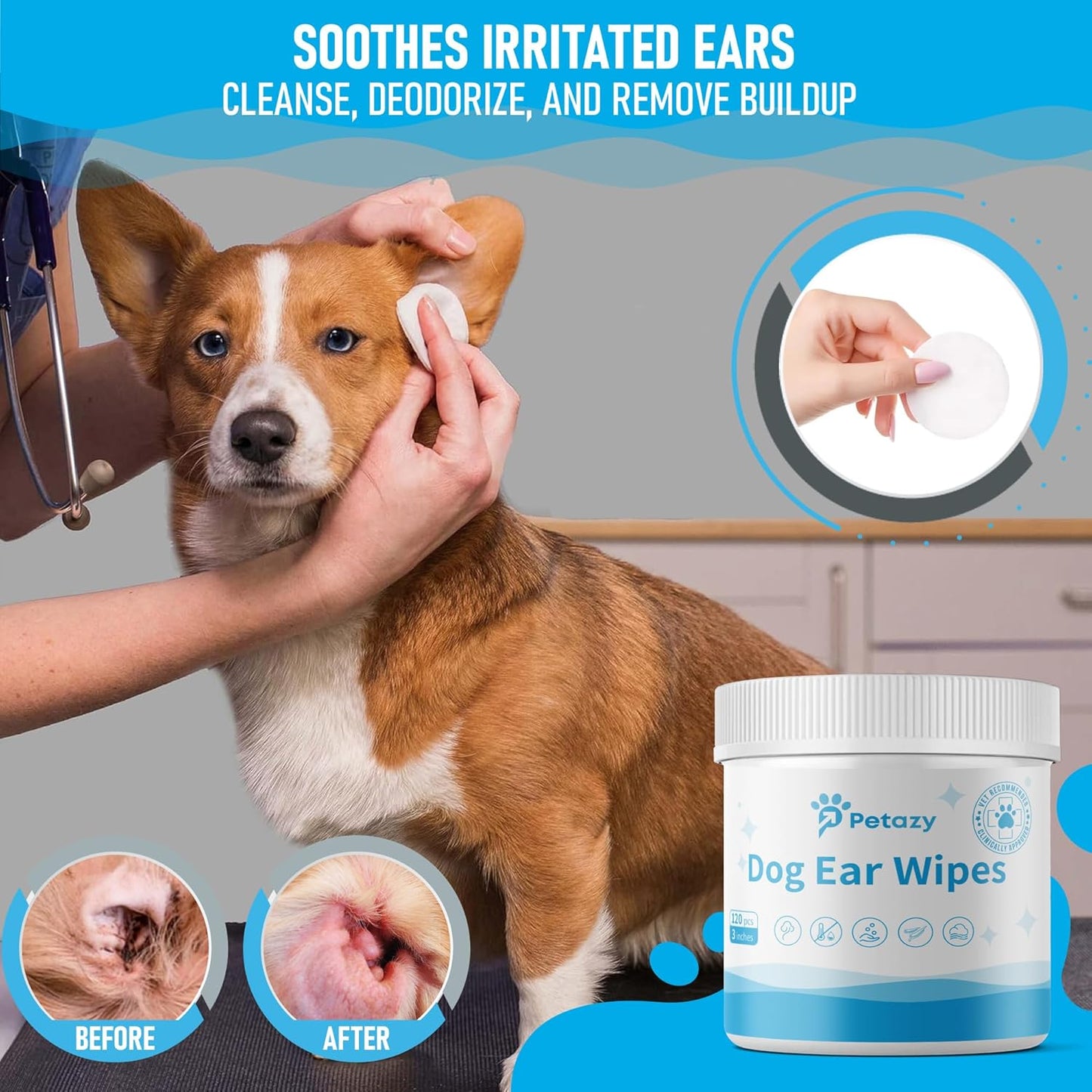 400 Dog Wipes for Paws and Butt and 125 Ear Wipes for Dogs and Cats, Hypoallergenic, Extra Large Grooming Wipes for Pets