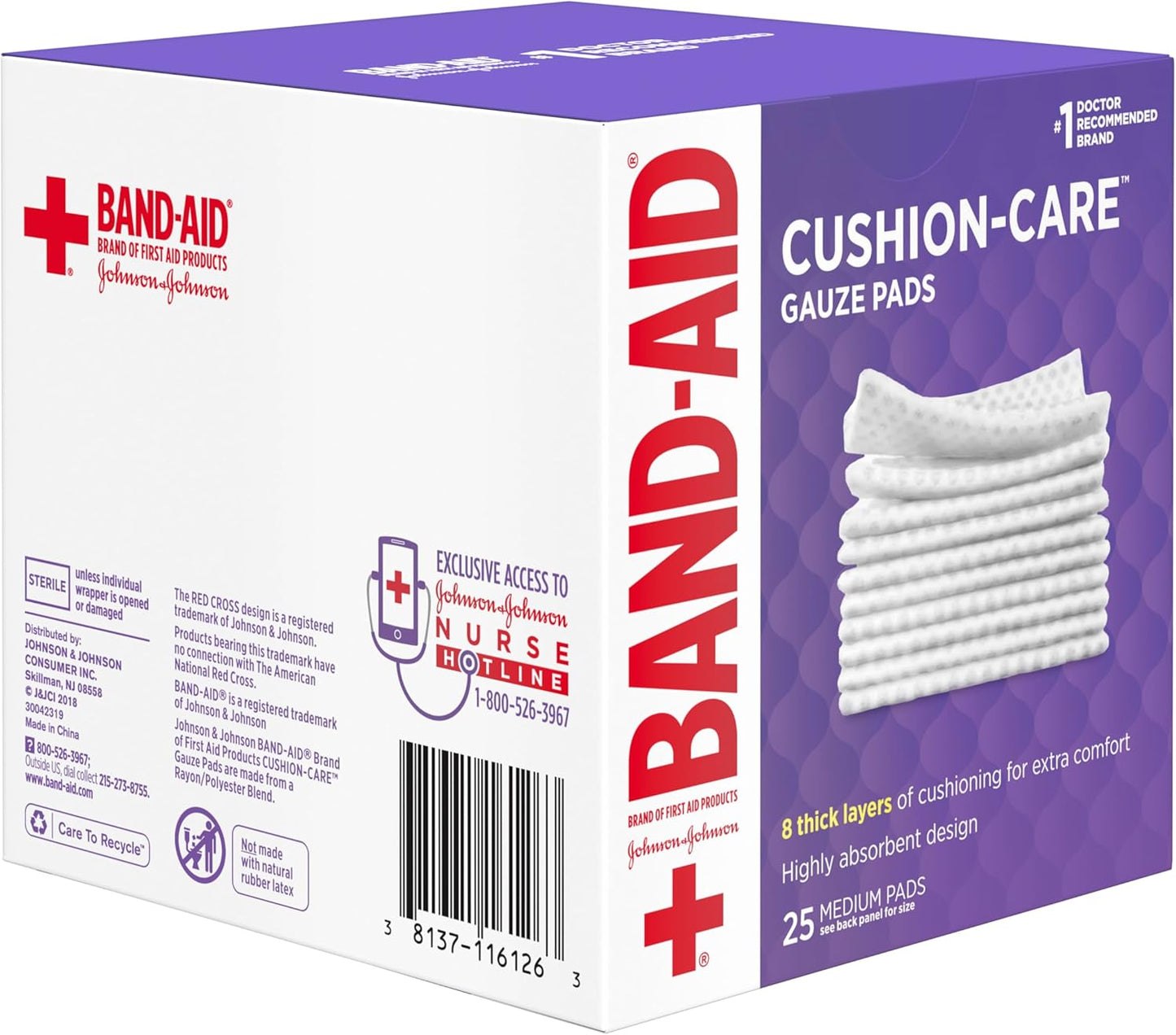 BAND-AID Brand Cushion Care Sterile Gauze Pads for Protection of Minor Cut, Scrapes & Burns, Non-Adhesive & Wound Care Dressing Pads, Medium Size, 3 inches x 3 inches, 25 ct