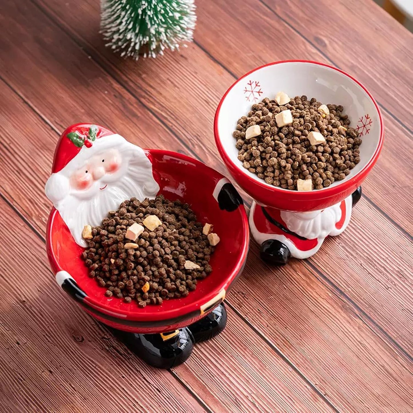 Xmas Ceramic Raised Cat Bowl Elevated Dog Bowls Cat Food Bowl Medium Water and Food Dish, Microwave and Dishwasher Safe Christmas Decorations Indoor