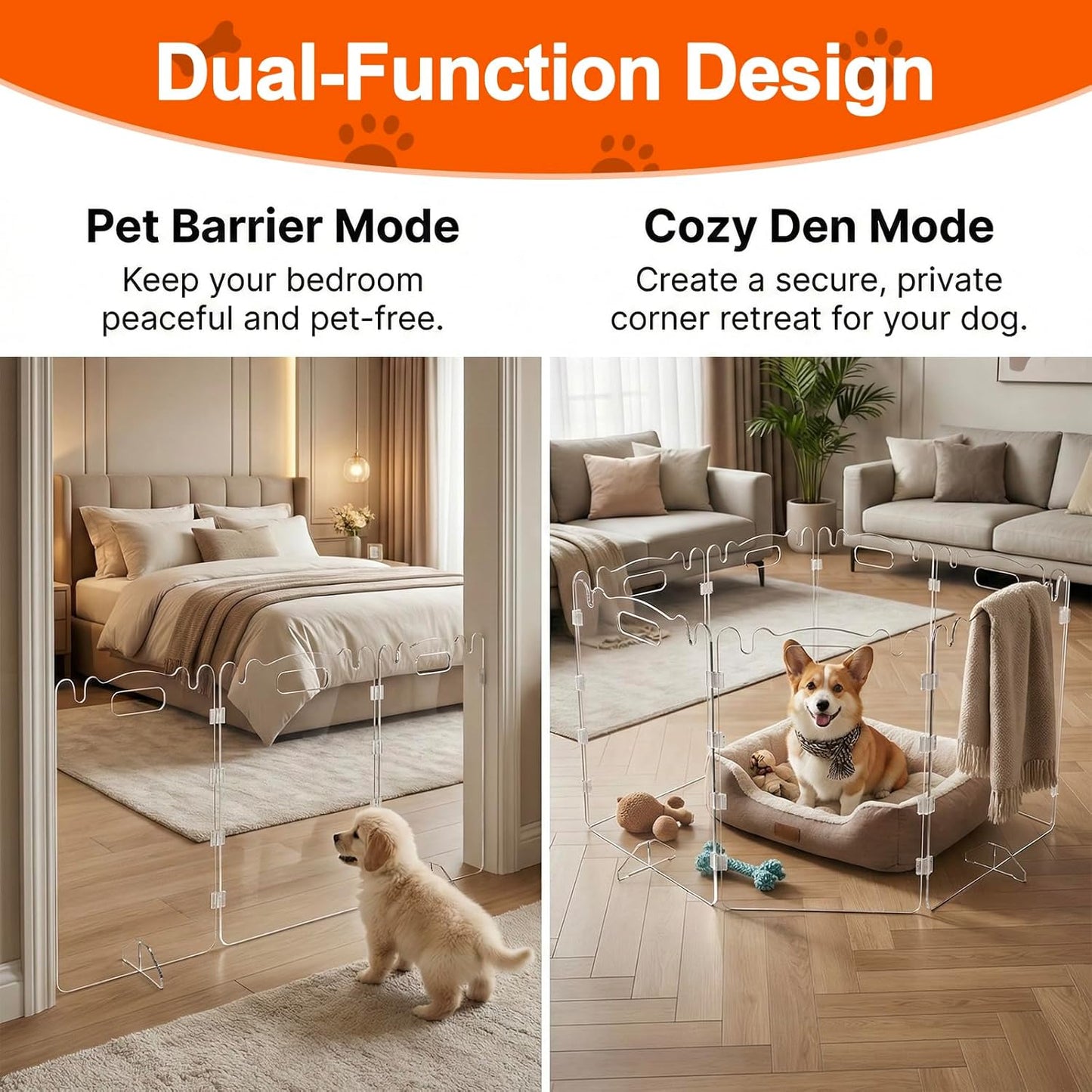 Acrylic Dog Gate, 31in Tall Freestanding Clear Pet Gate for Doorways, Transparent Clear Dog Gate Indoor for Large Openings & Stairs, Foldable Pet Gate for Dogs (3 Panel - 60'' W x 31'' H)