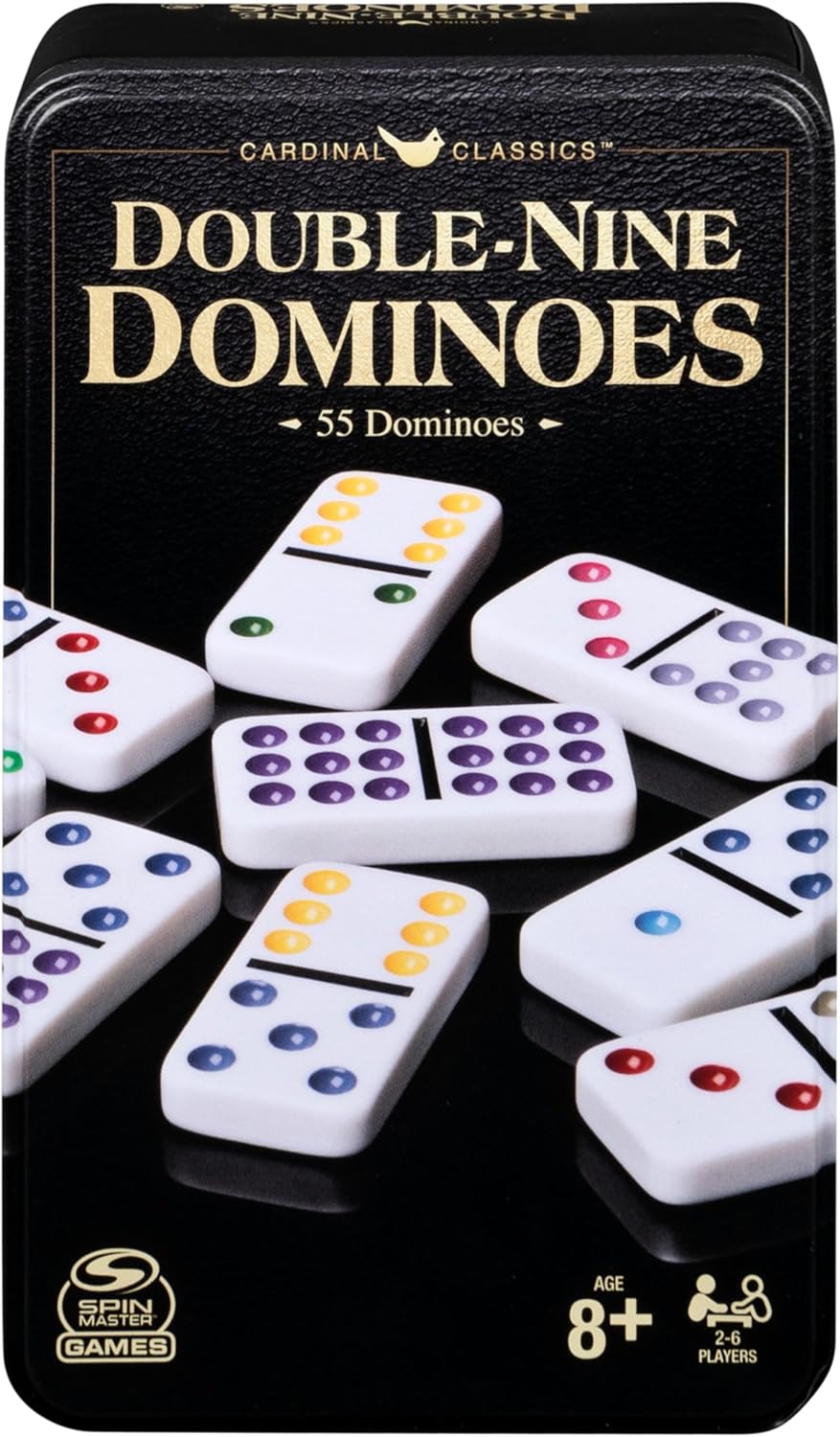 Spin Master Games, Cardinal Classics Double Nine Dominoes Set in Storage Tin, Dominoes for Kids & Adults, Classic Game, 2-6 Players, Easter Gift, Ages 8 & Up