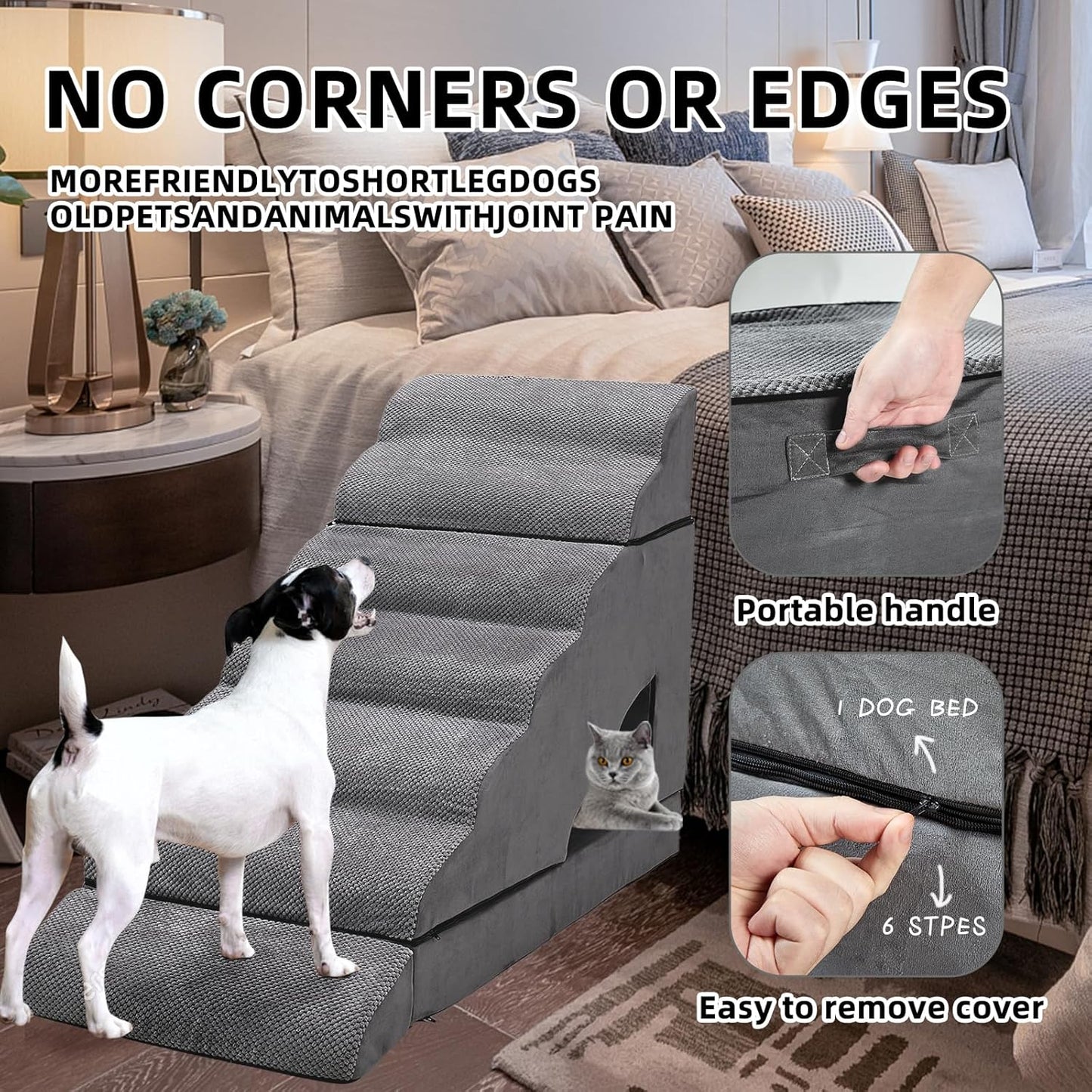 7-Step Extra Tall Dog Steps, Pet Stairs Ramp for 30 to 36 Inch Tall Bed Couch, Anti-Slip Bottom & Soft Foam Pet Ladder for Small Dogs and Cats, Grey