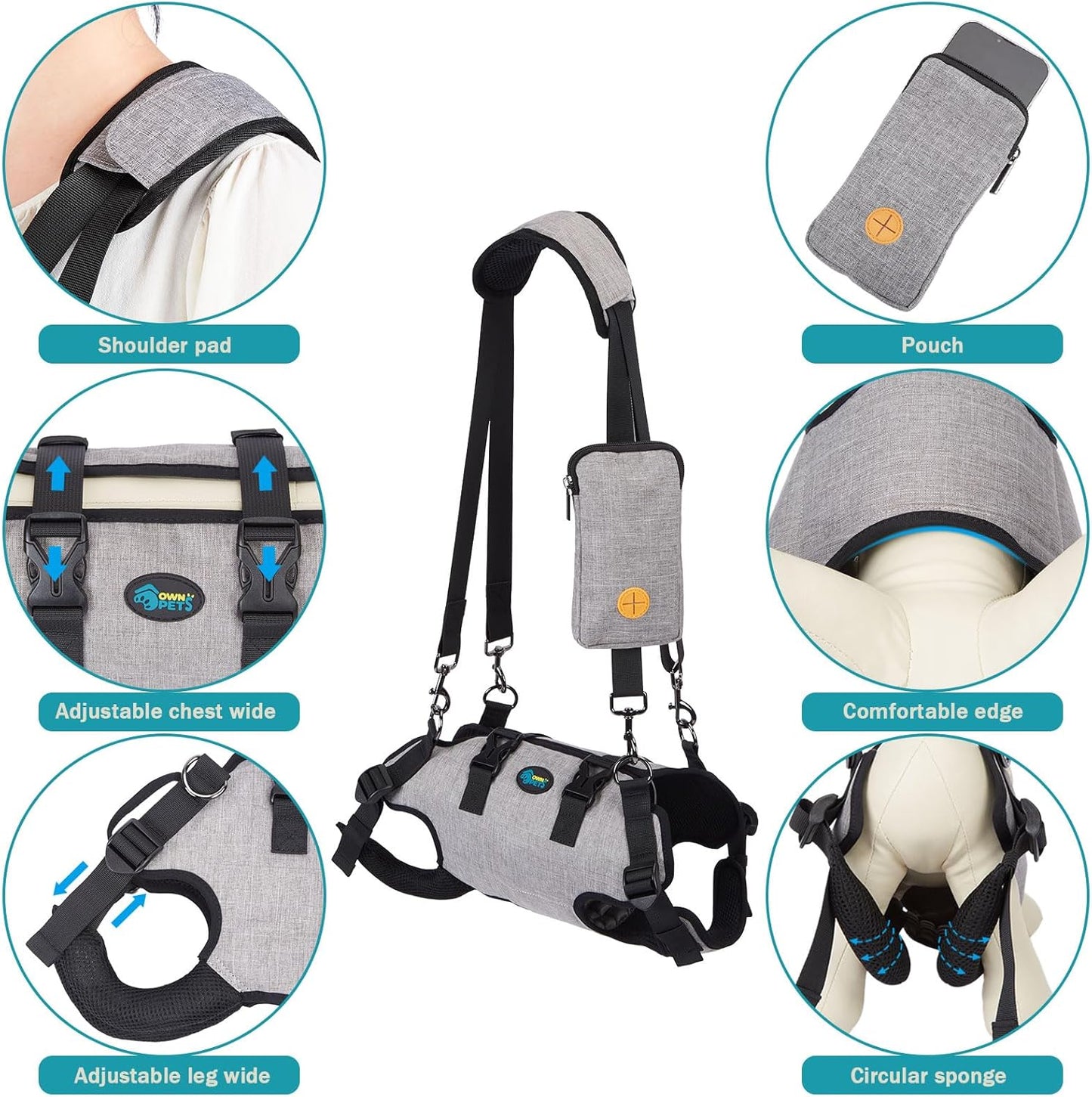 Ownpets Dog Sling Harness, Outdoor Sling Bag for Spine Protection, Whole Body Support, Support Vest to Assist Aged Dogs, Outdoor, XS